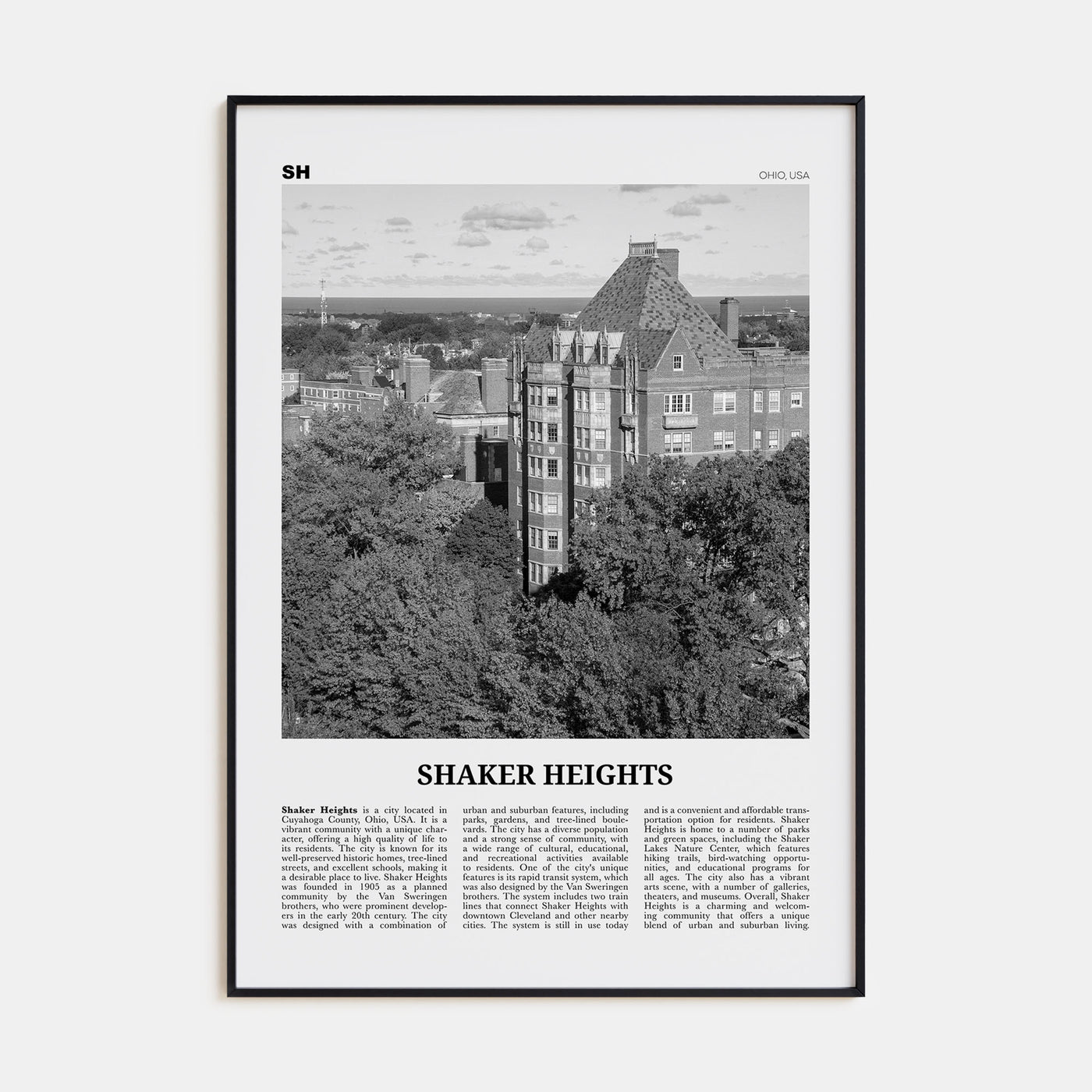 Shaker Heights Travel B&W Poster