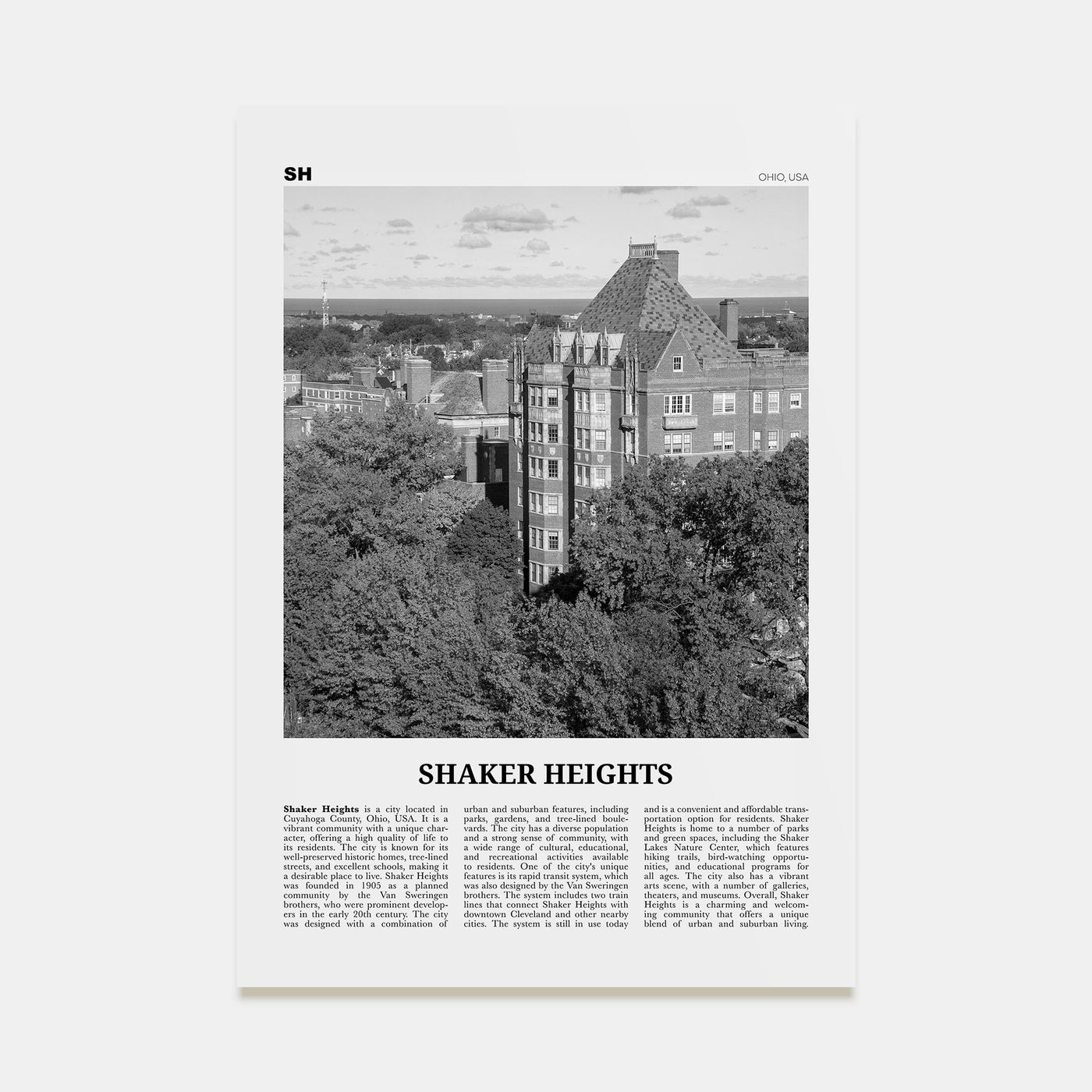 Shaker Heights Travel B&W Poster