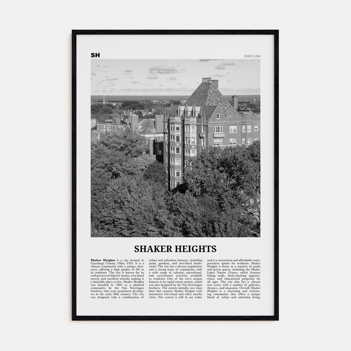 Shaker Heights Travel B&W Poster