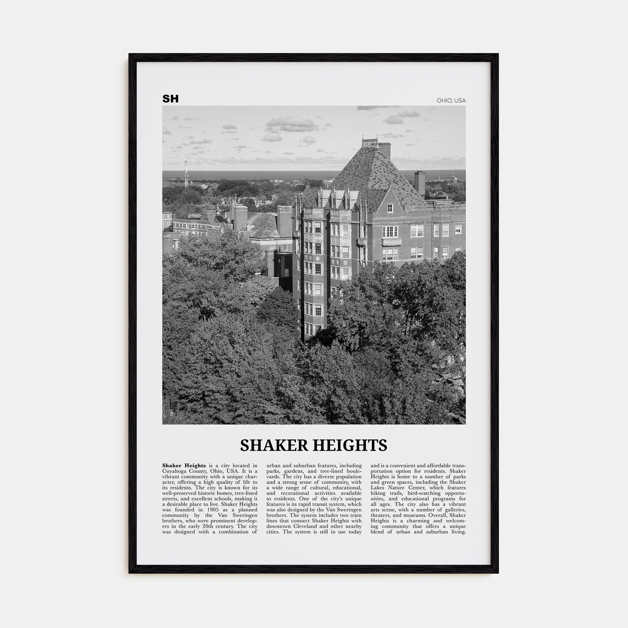 Shaker Heights Travel B&W Poster