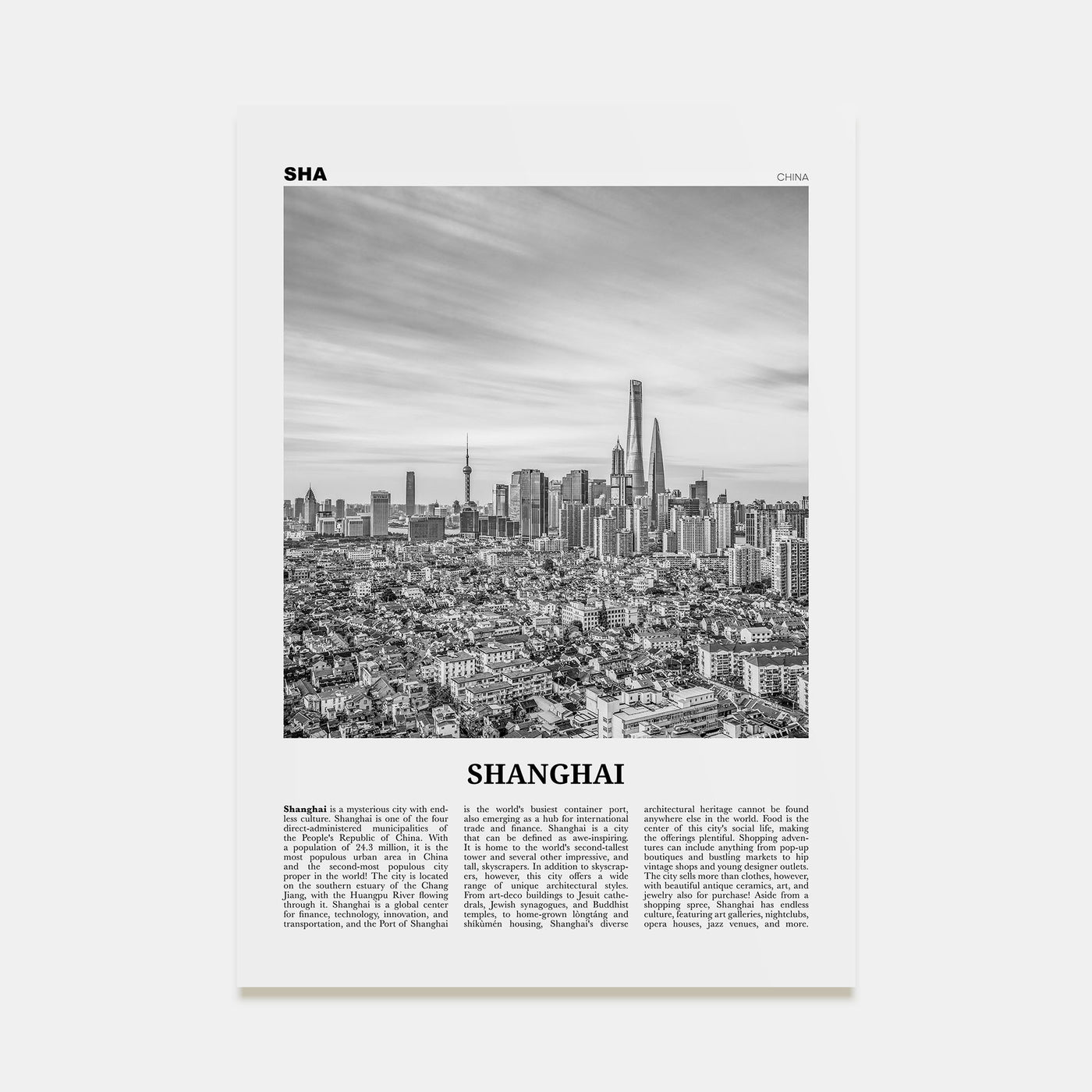Shanghai Travel B&W No 3 Poster