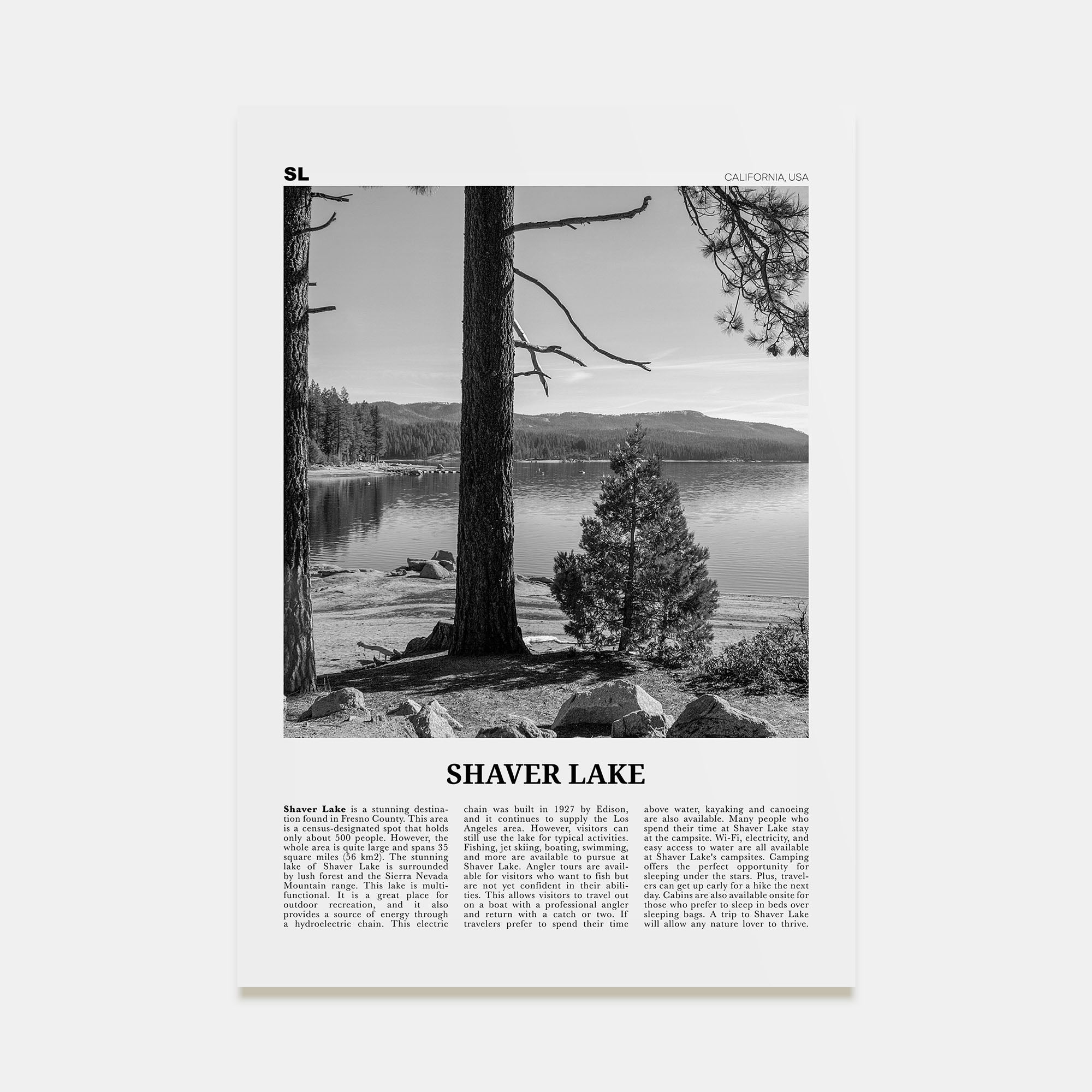Shaver Lake Travel B&W Poster