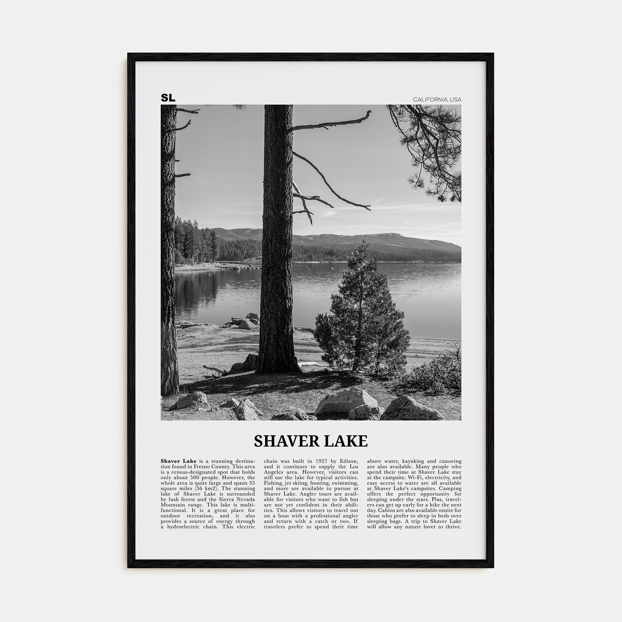Shaver Lake Travel B&W Poster