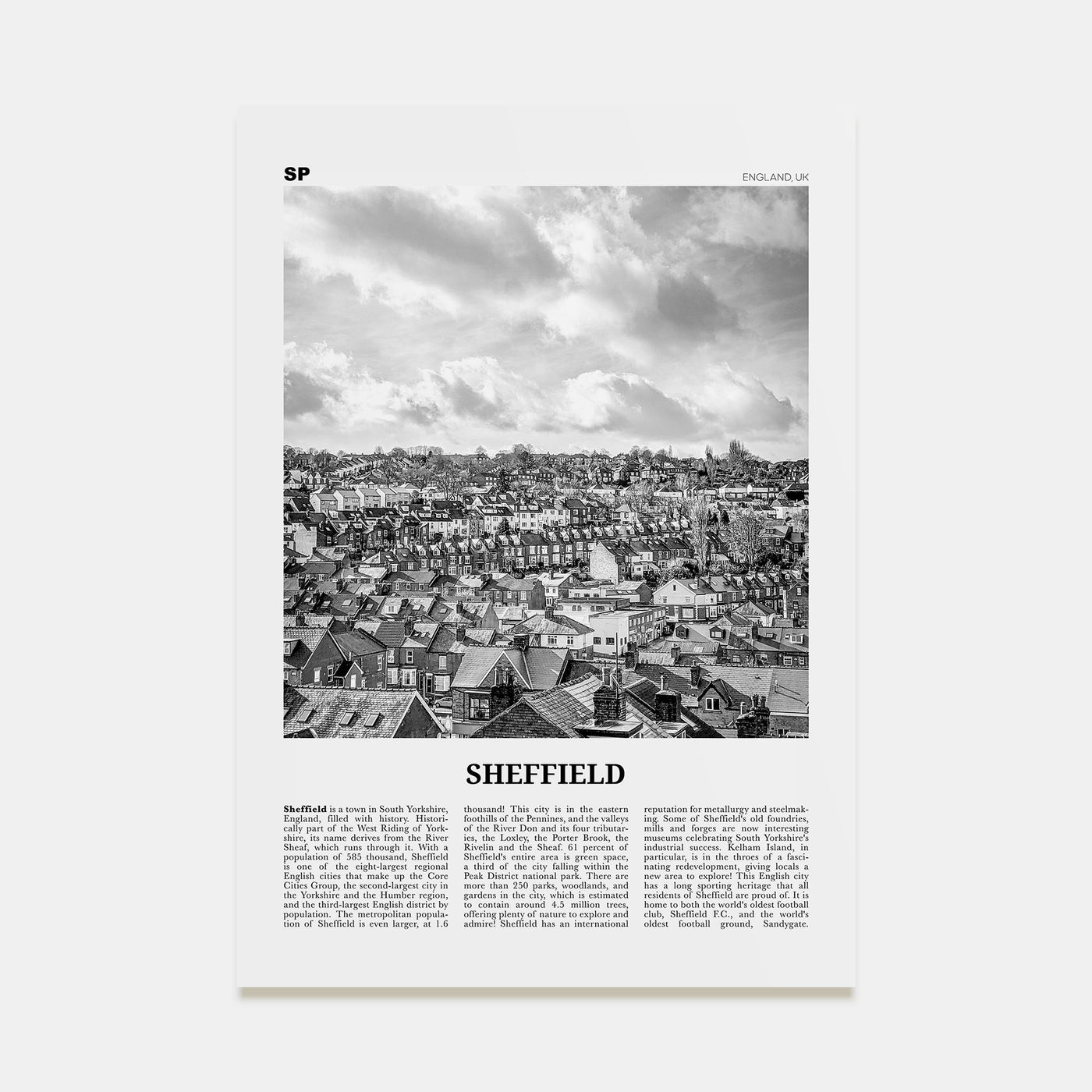 Sheffield Travel B&W Poster