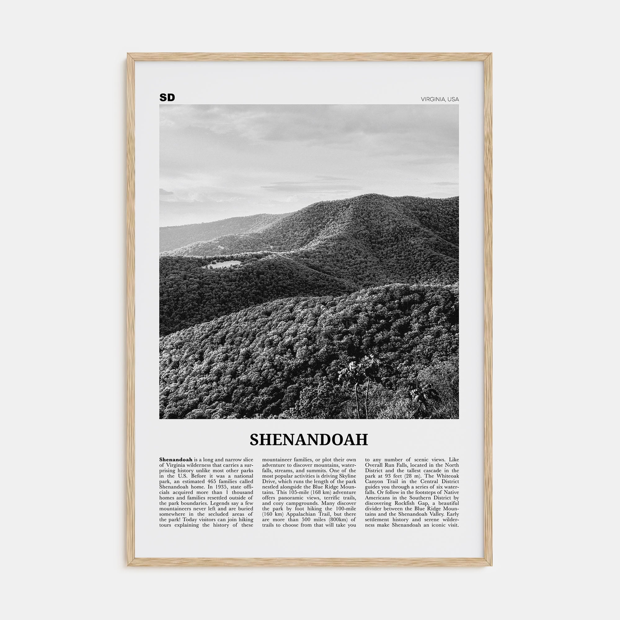 Shenandoah Travel B&W Poster