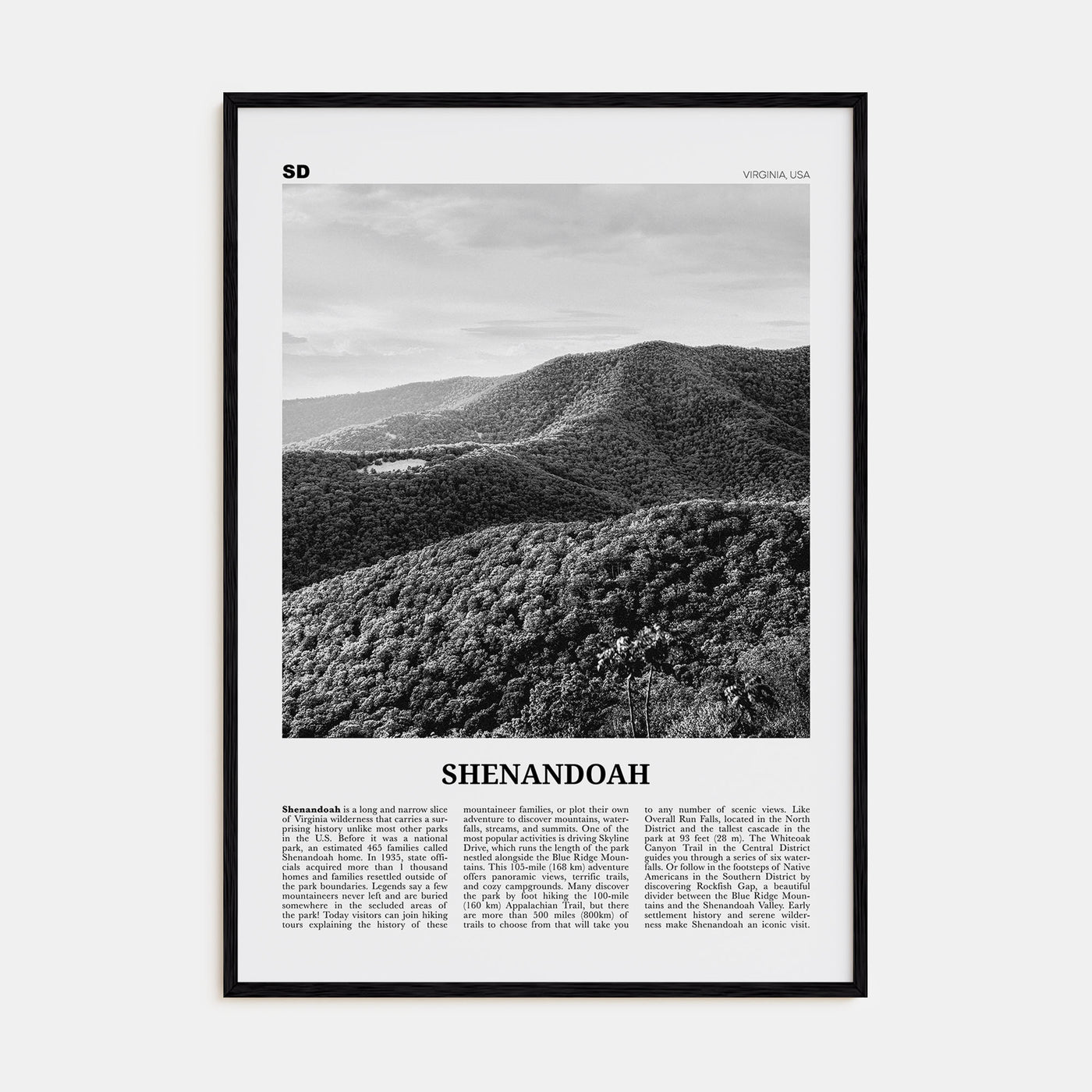 Shenandoah Travel B&W Poster