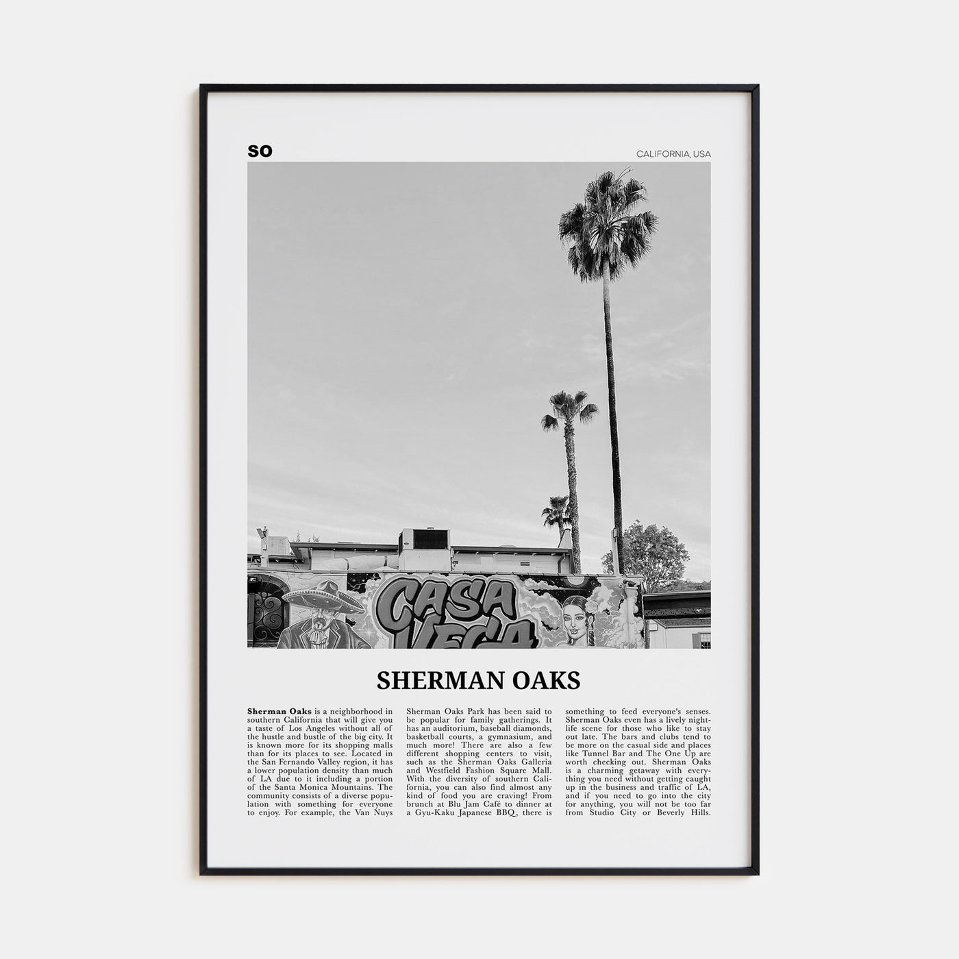 Sherman Oaks Travel B&W Poster