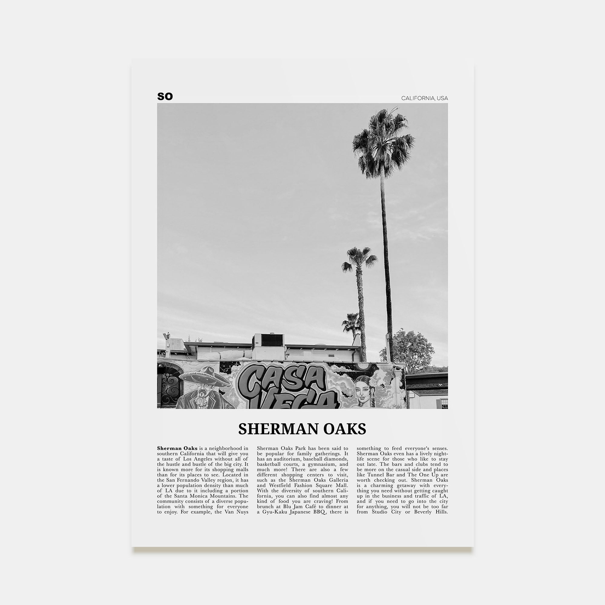 Sherman Oaks Travel B&W Poster