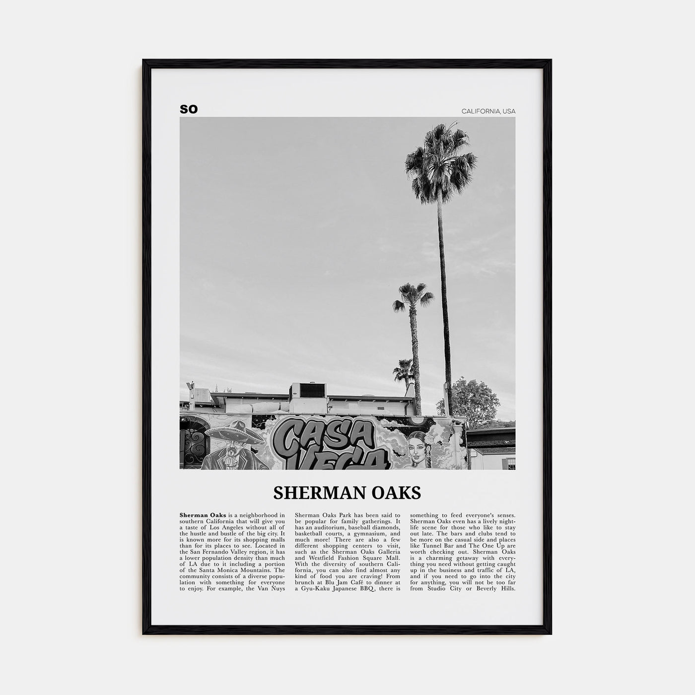 Sherman Oaks Travel B&W Poster