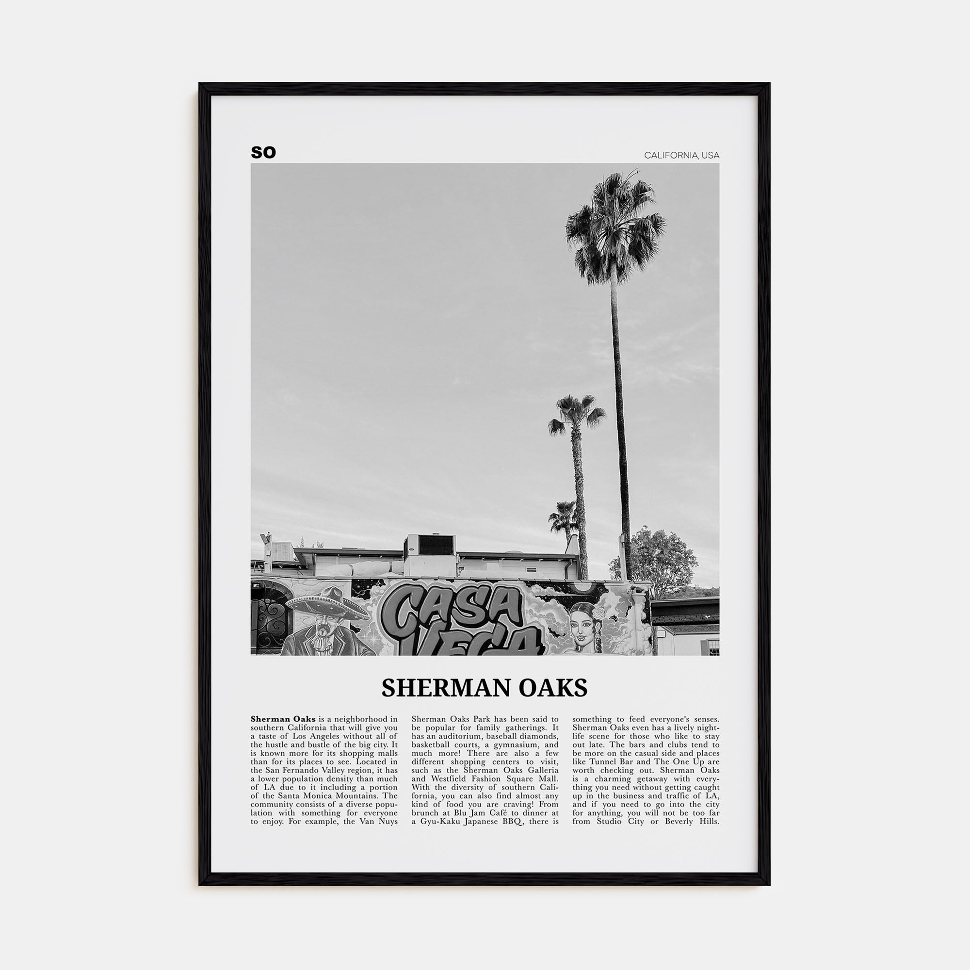 Sherman Oaks Travel B&W Poster
