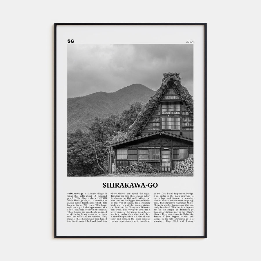 Shirakawa-go Travel B&W Poster