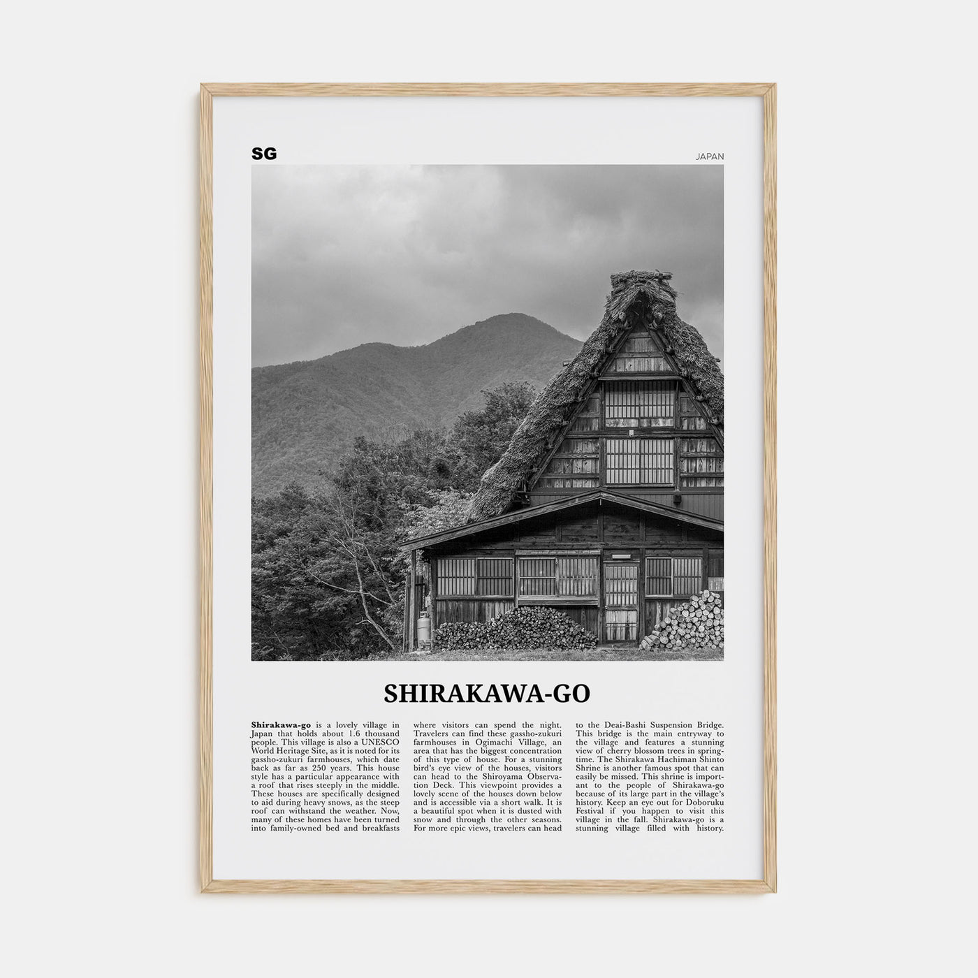 Shirakawa-go Travel B&W Poster
