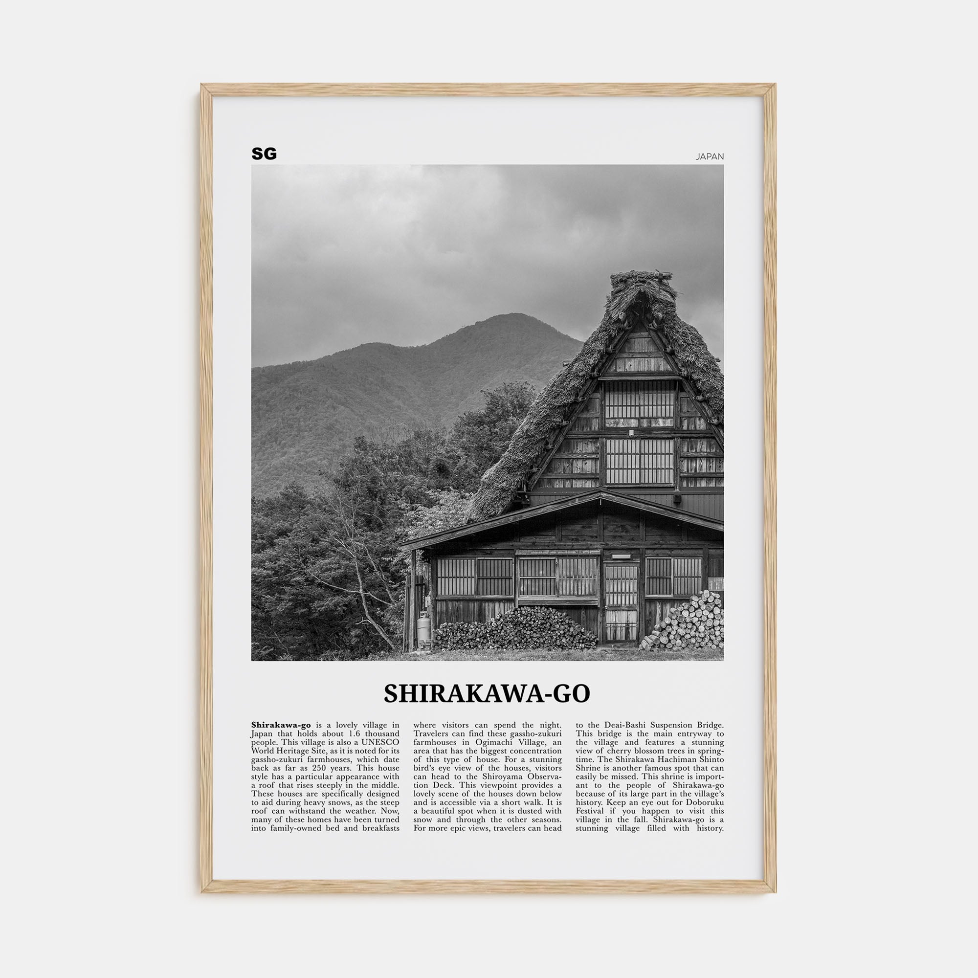 Shirakawa-go Travel B&W Poster