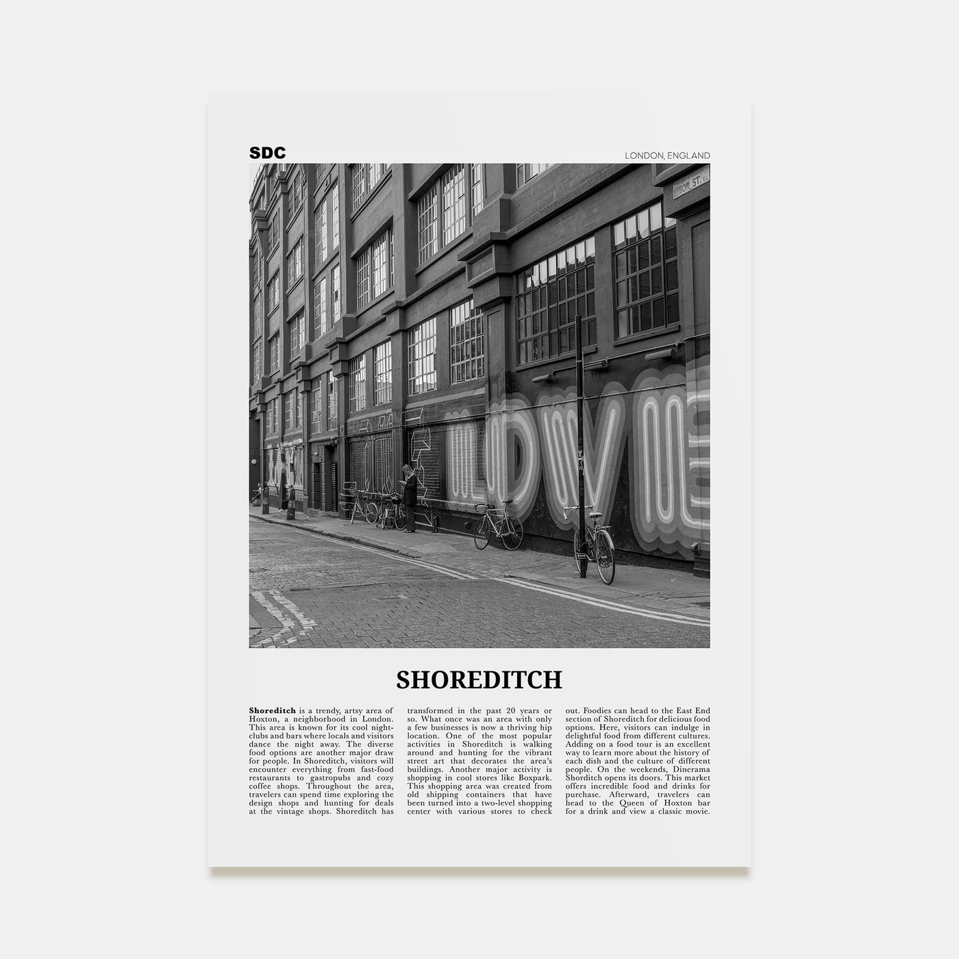 Shoreditch Travel B&W Poster