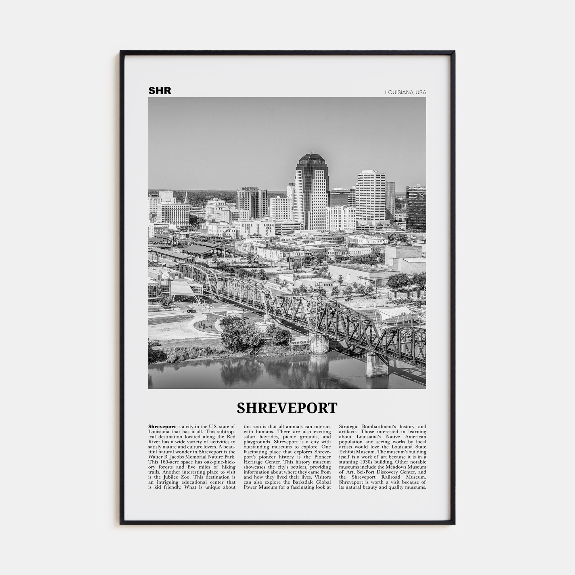 Shreveport Travel B&W Poster