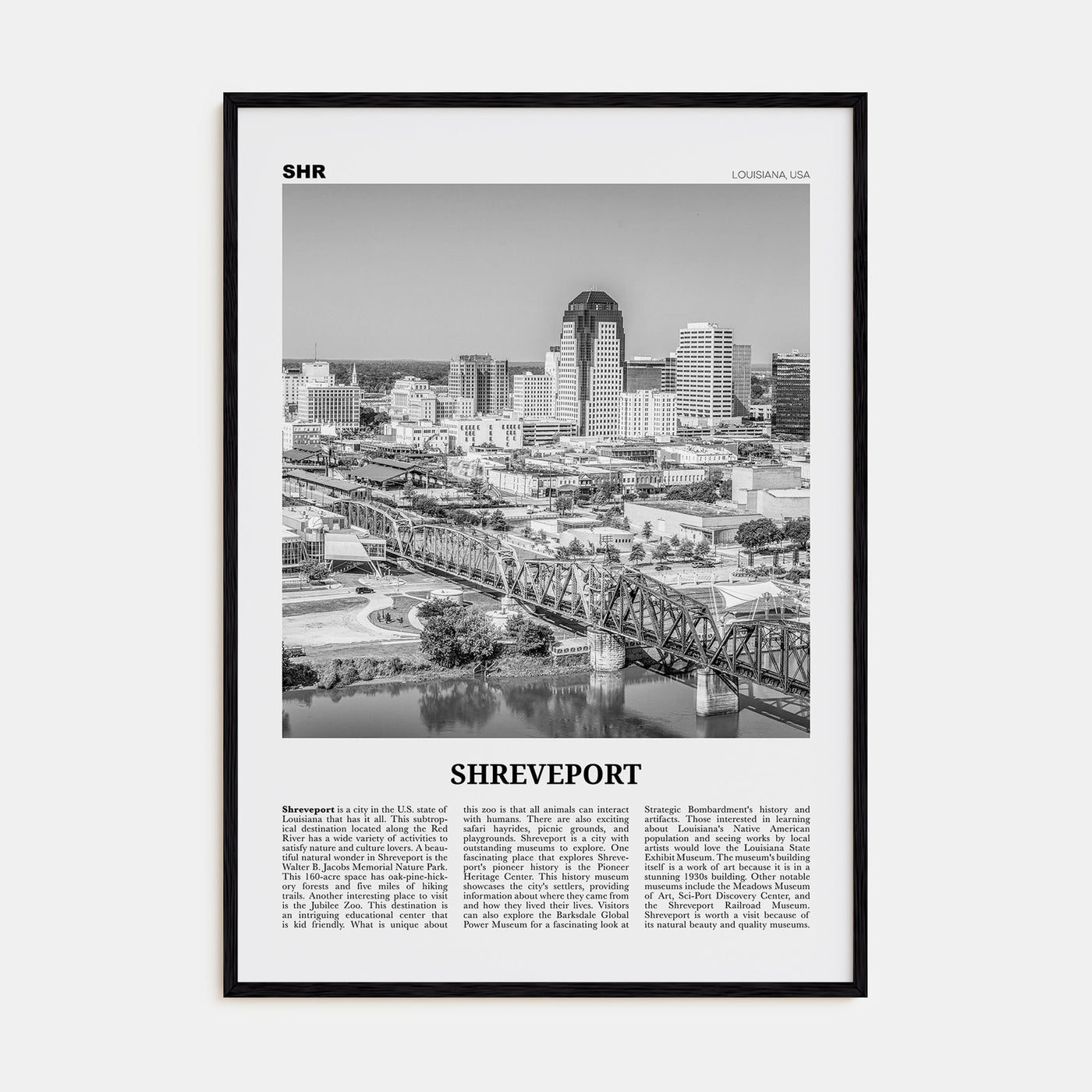 Shreveport Travel B&W Poster