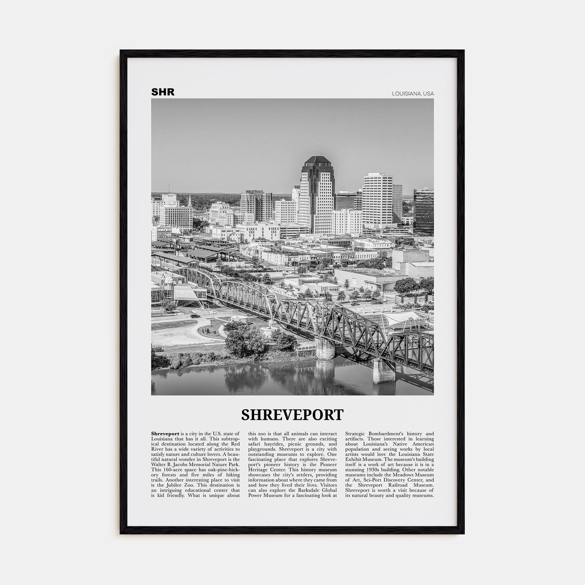 Shreveport Travel B&W Poster