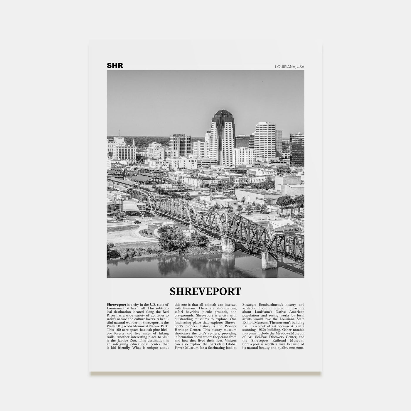 Shreveport Travel B&W Poster
