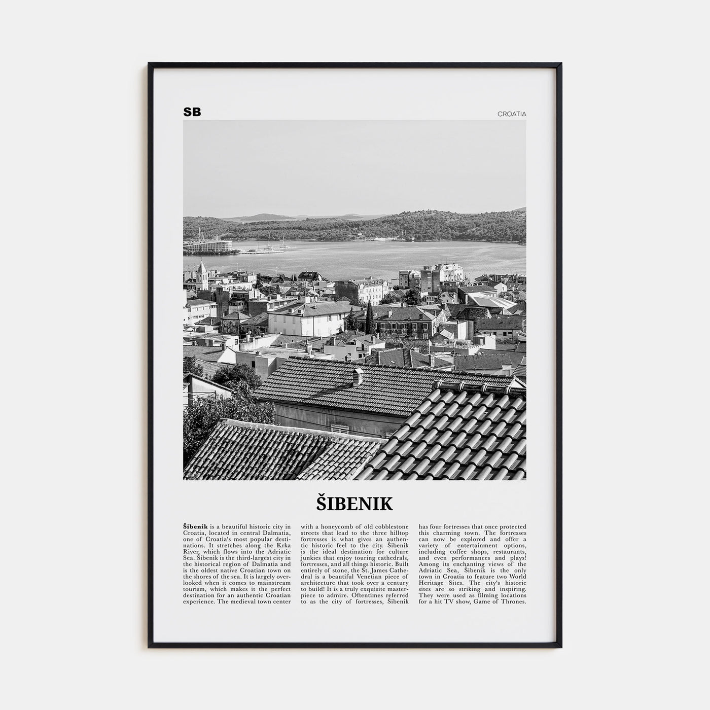 Šibenik Travel B&W Poster