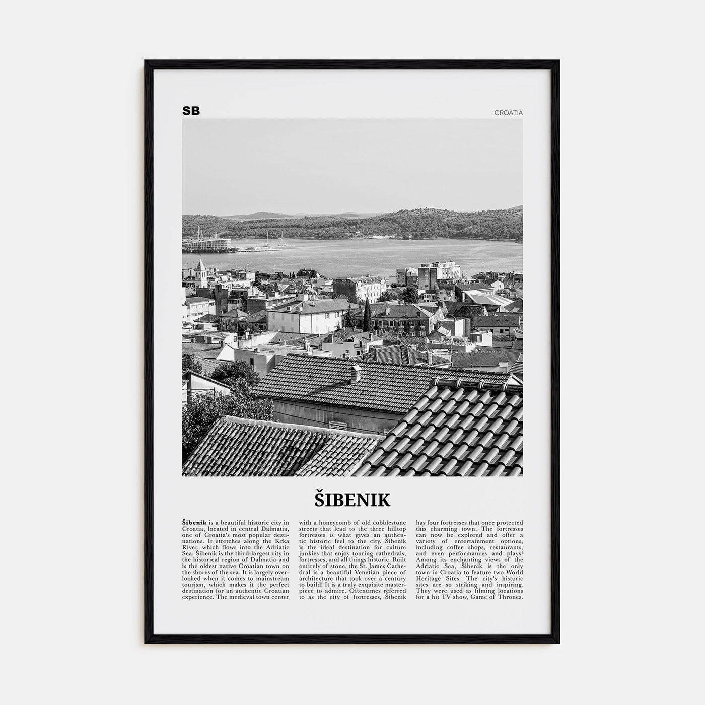 Šibenik Travel B&W Poster