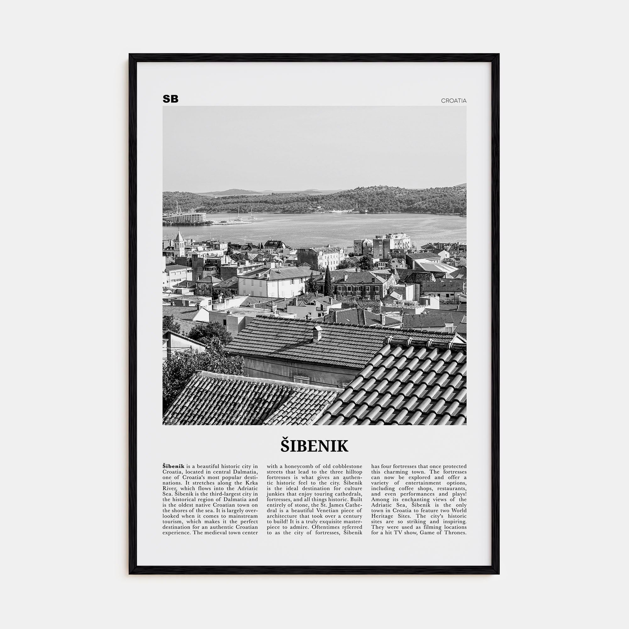 Šibenik Travel B&W Poster