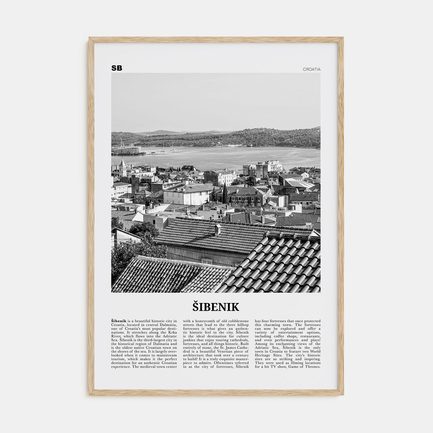 Šibenik Travel B&W Poster