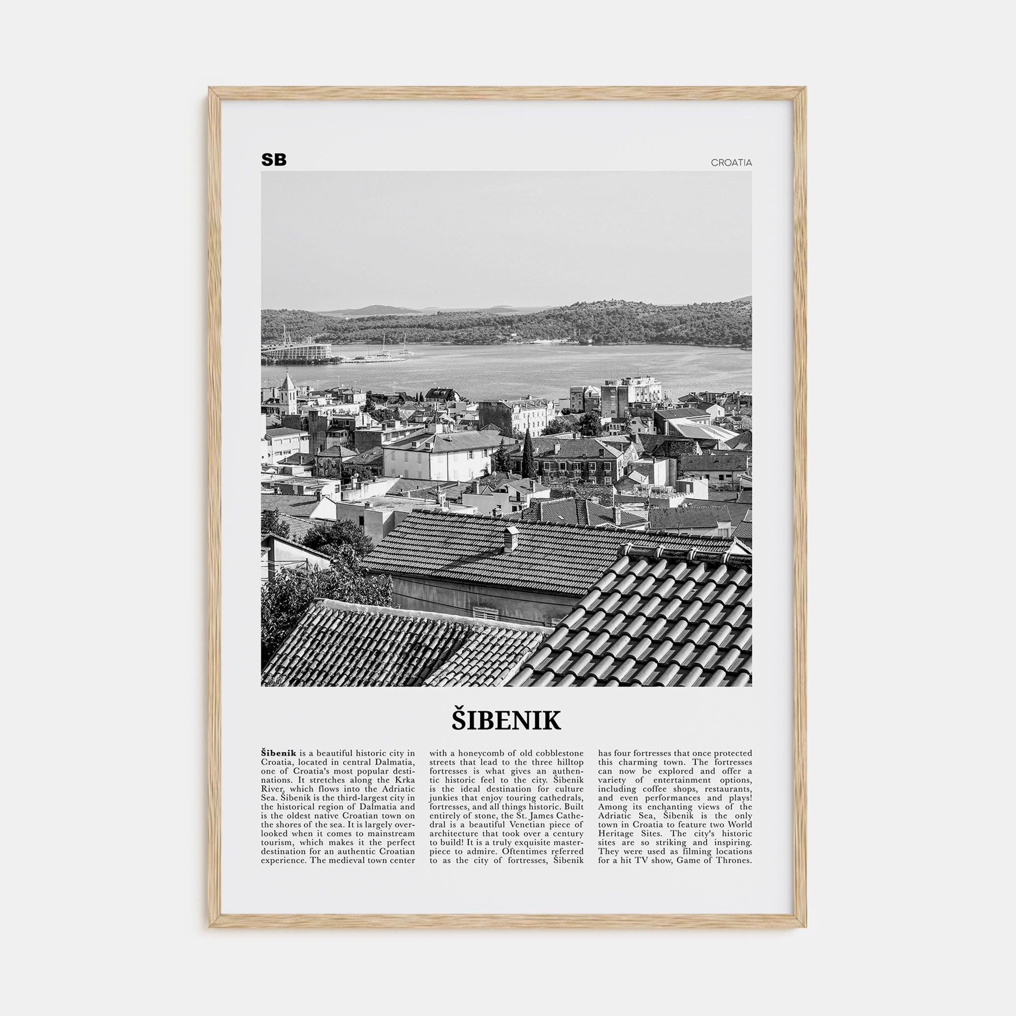 Šibenik Travel B&W Poster