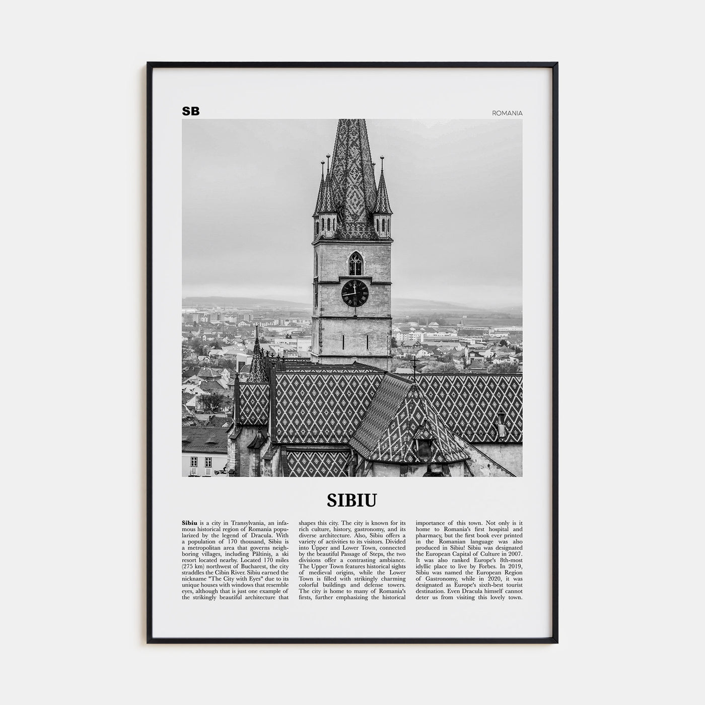 Sibiu Travel B&W Poster