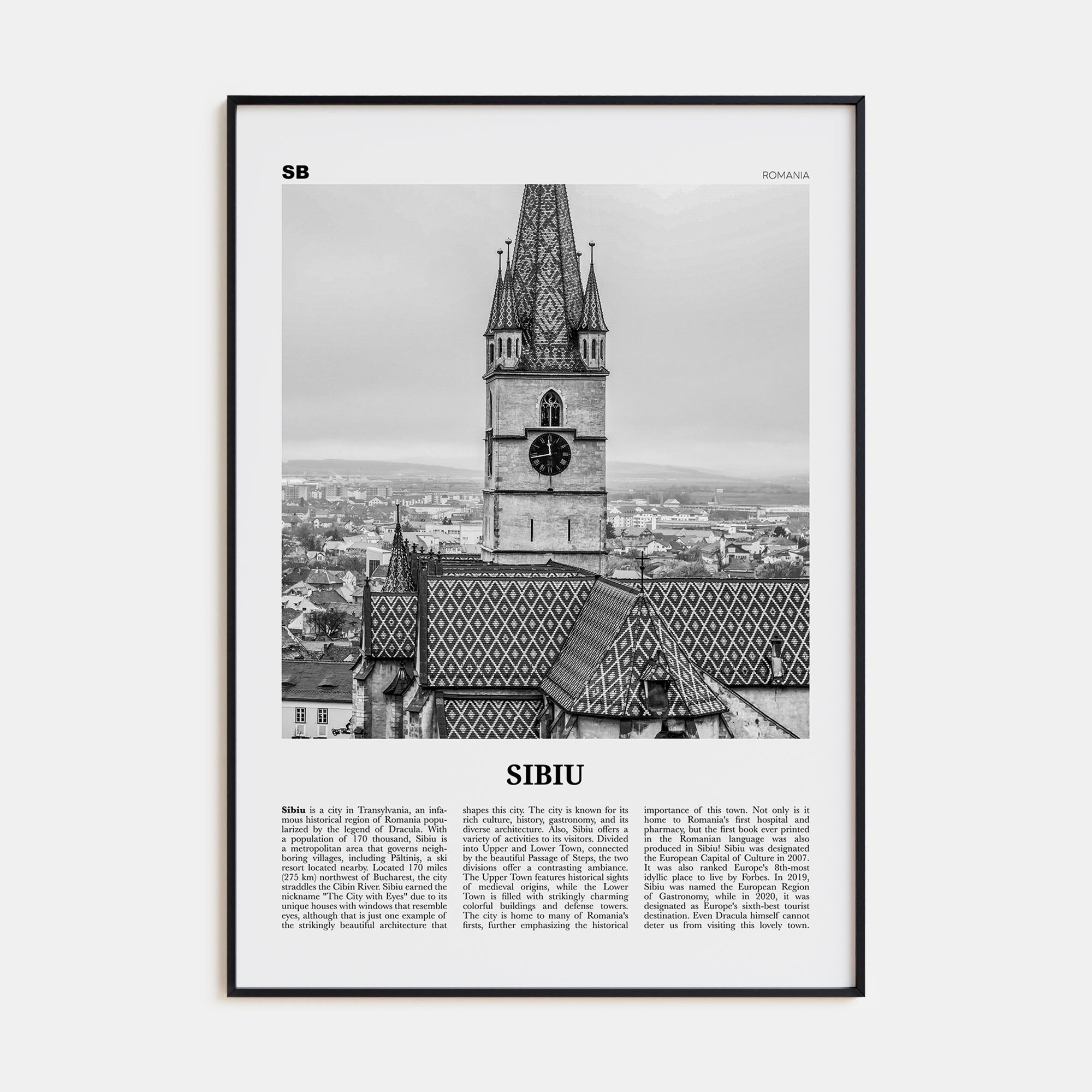 Sibiu Travel B&W Poster
