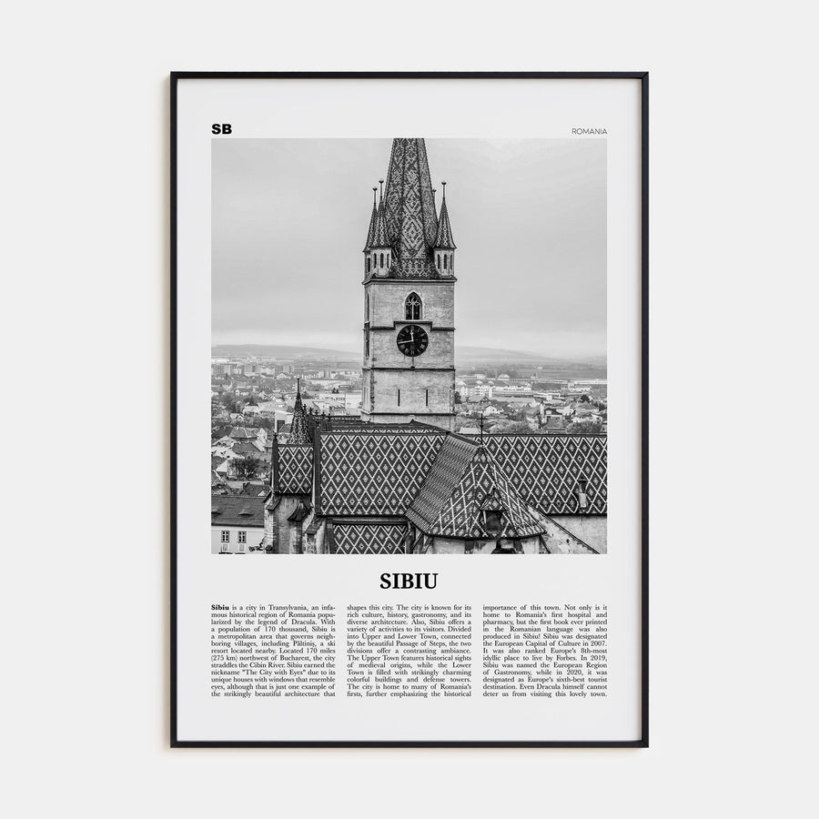 Sibiu Travel B&W Poster