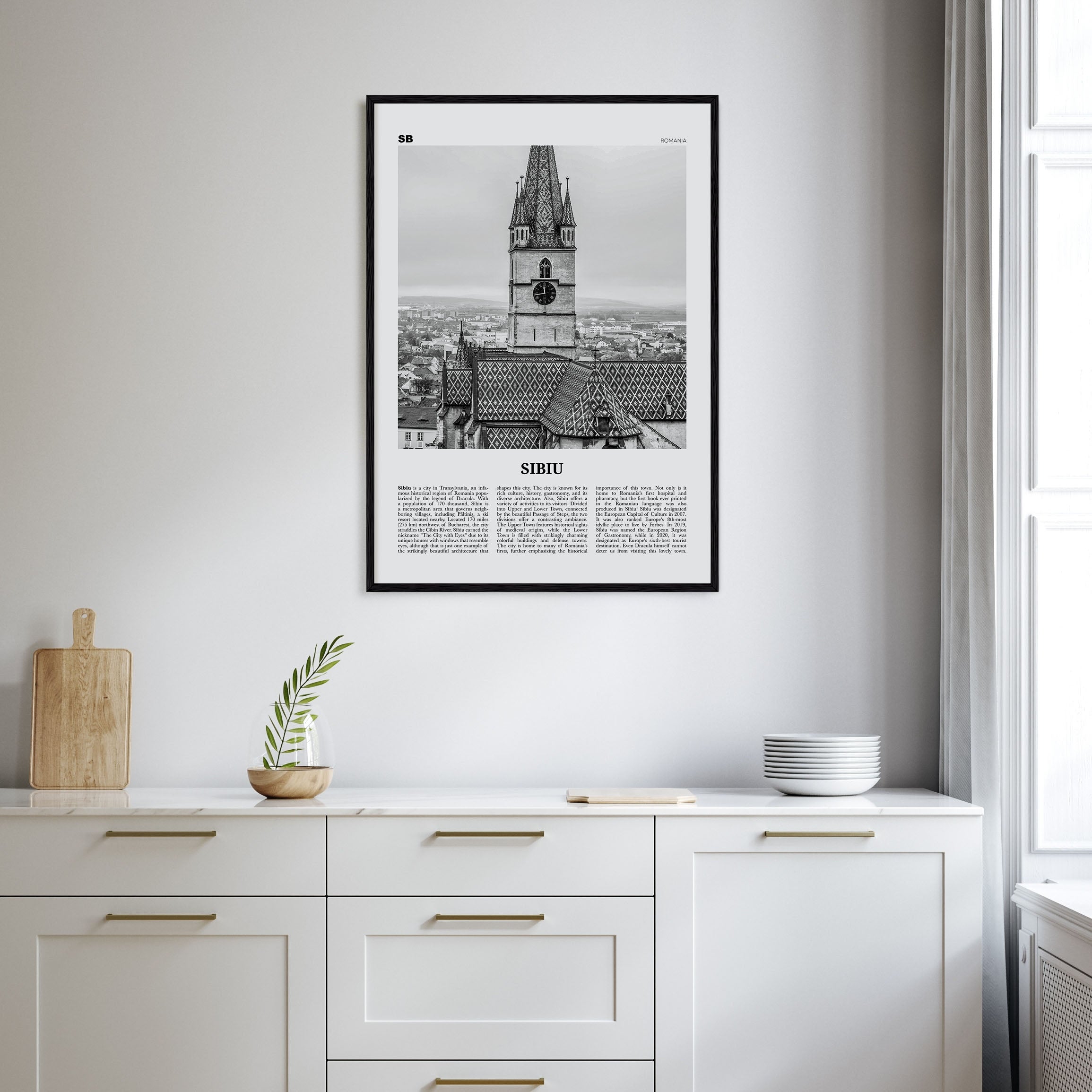 Sibiu Travel B&W Poster