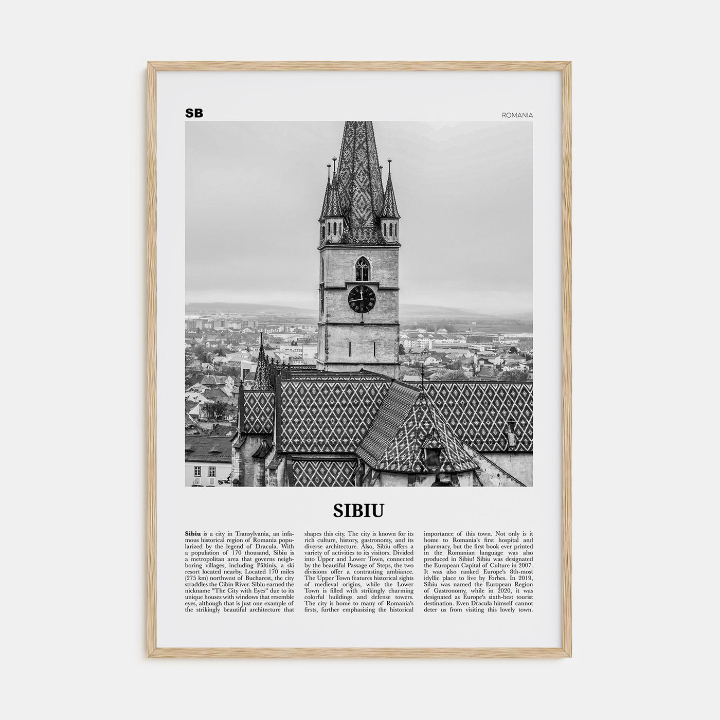 Sibiu Travel B&W Poster
