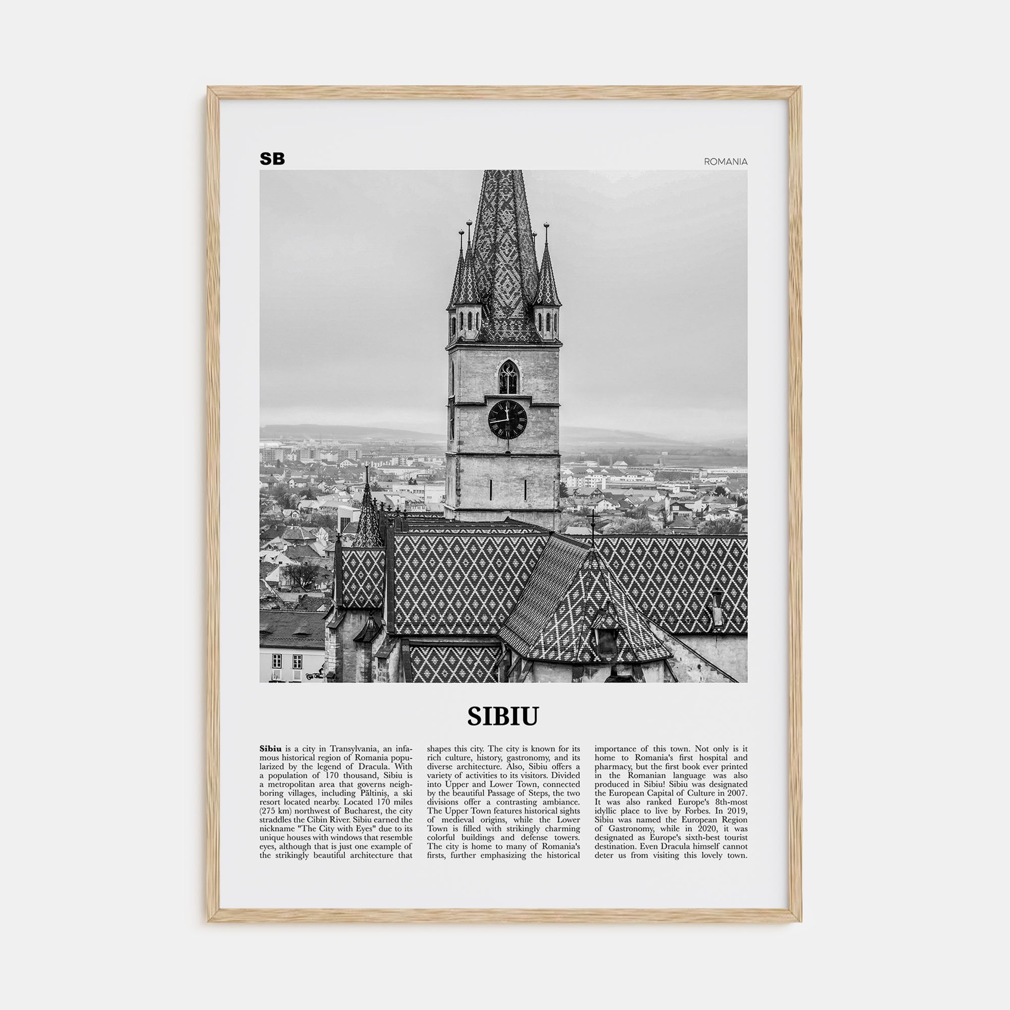 Sibiu Travel B&W Poster