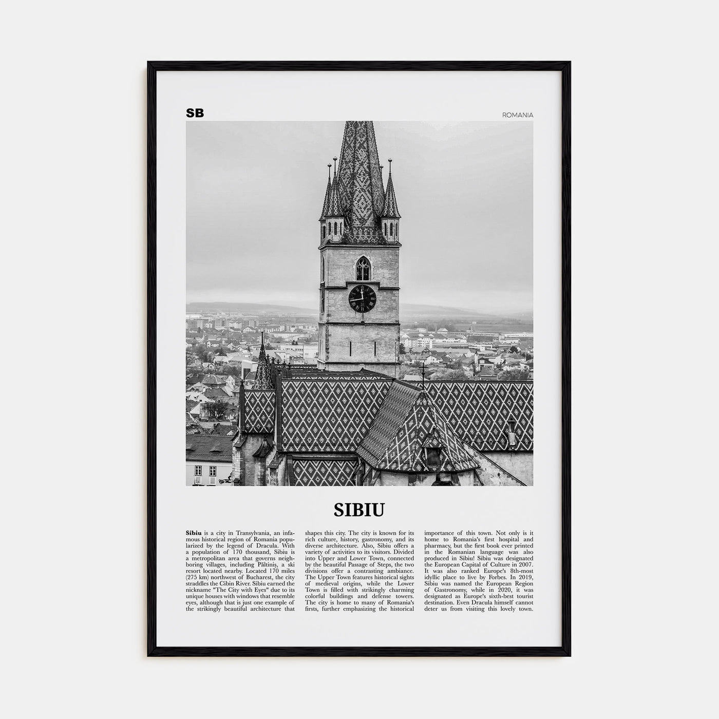 Sibiu Travel B&W Poster