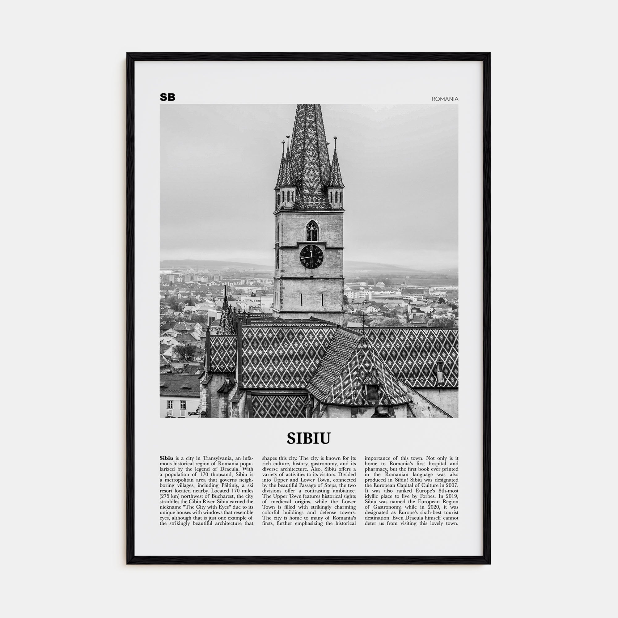 Sibiu Travel B&W Poster