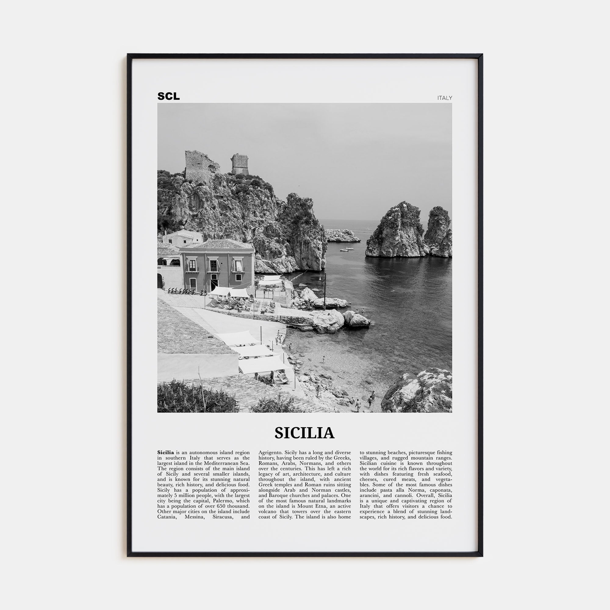 Sicilia Travel B&W Poster