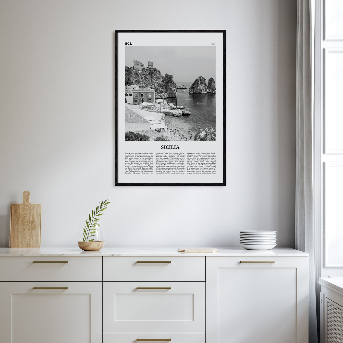 Sicilia Travel B&W Poster