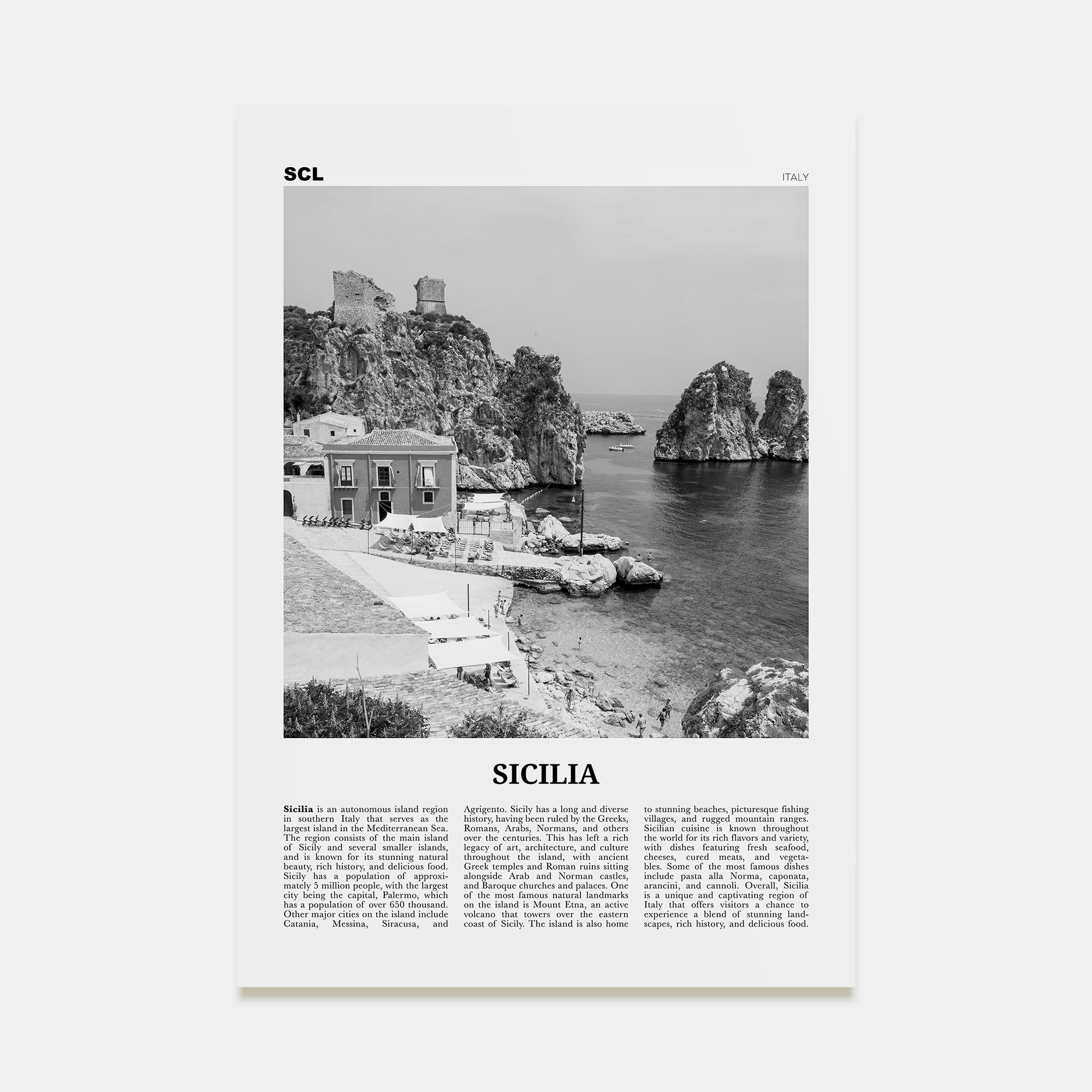 Sicilia Travel B&W Poster