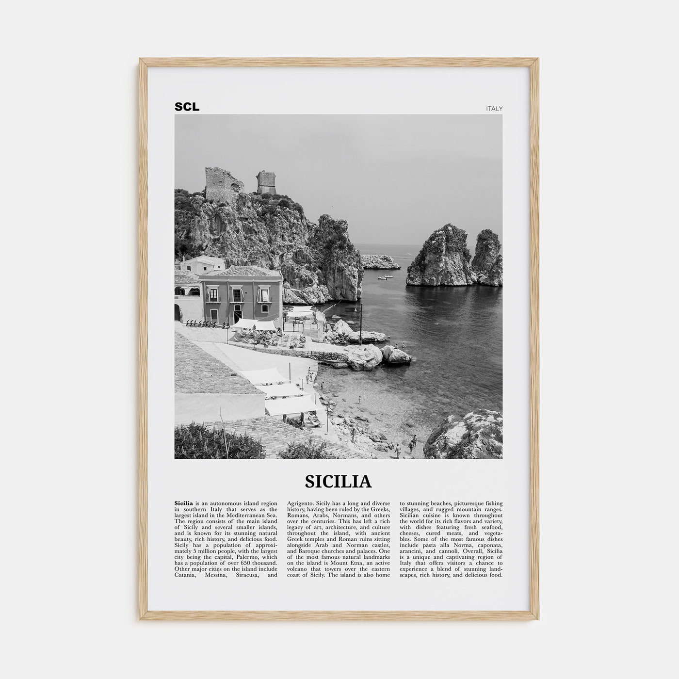 Sicilia Travel B&W Poster
