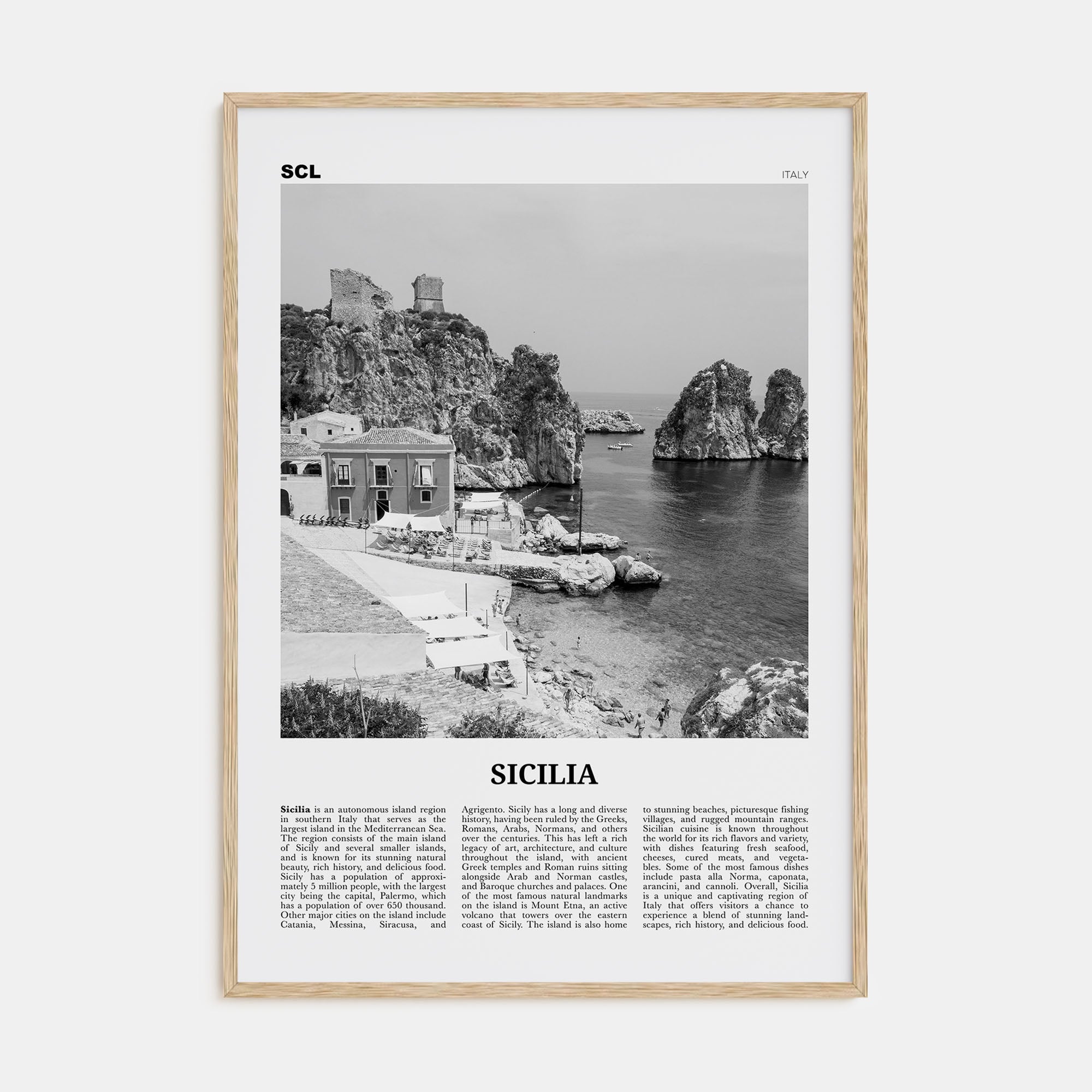 Sicilia Travel B&W Poster