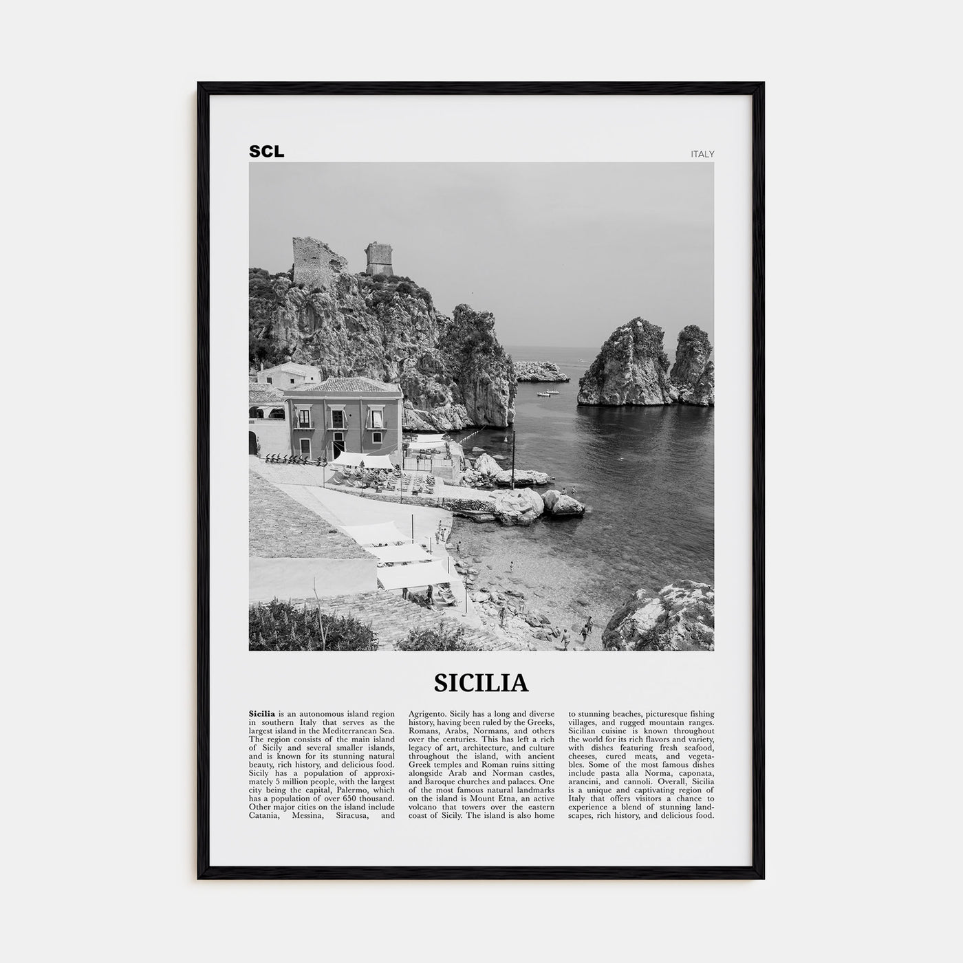 Sicilia Travel B&W Poster
