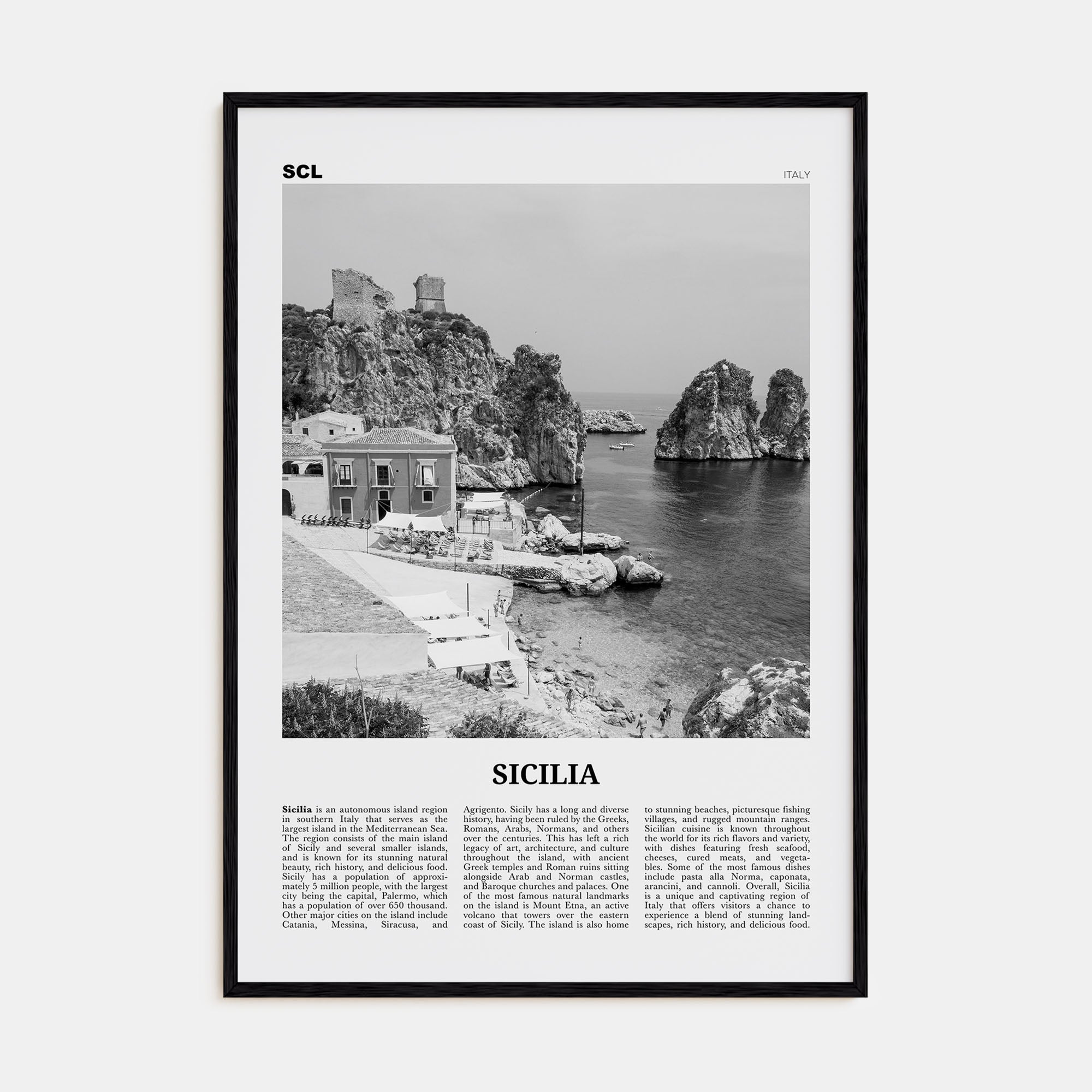 Sicilia Travel B&W Poster