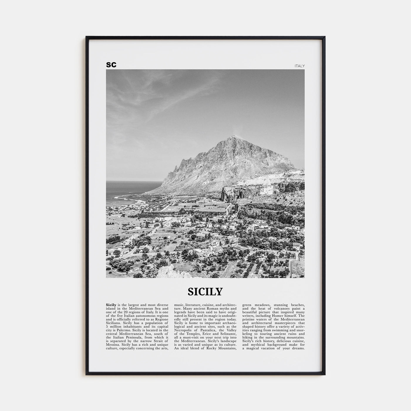 Sicily Travel B&W No 2 Poster