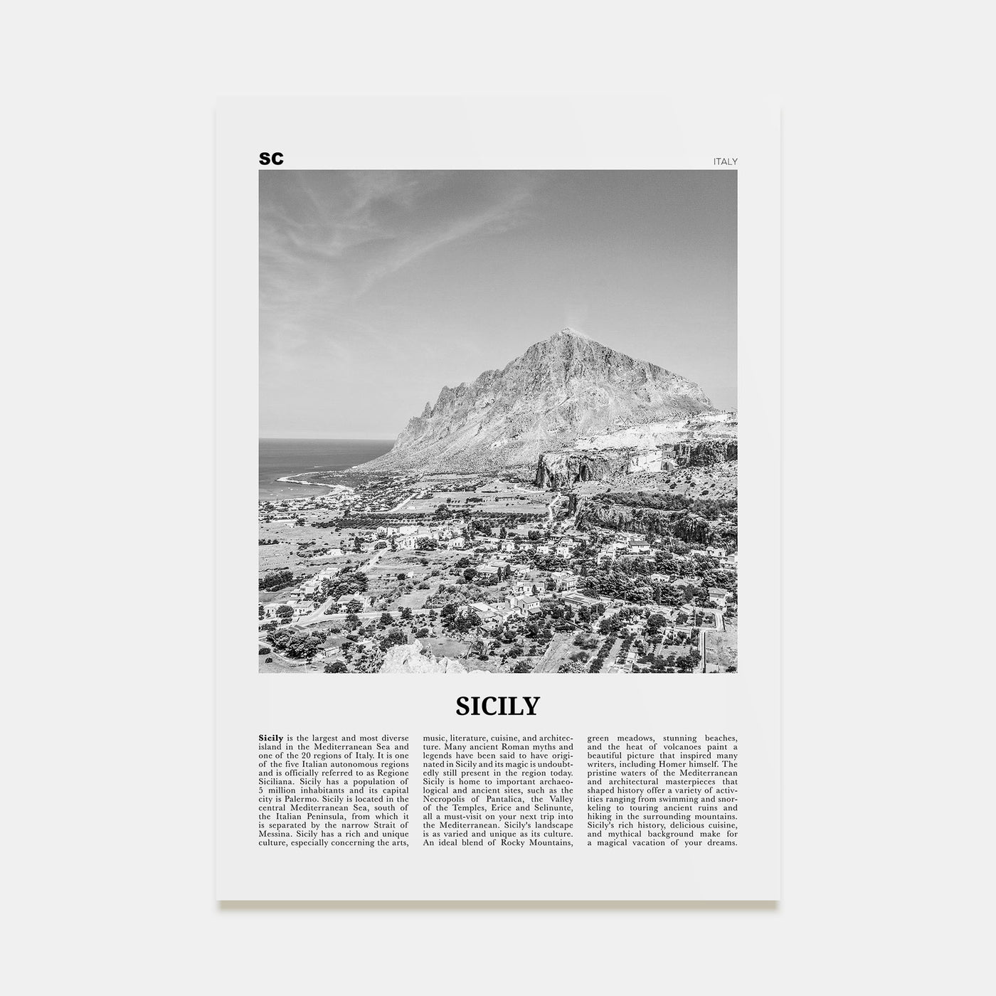 Sicily Travel B&W No 2 Poster