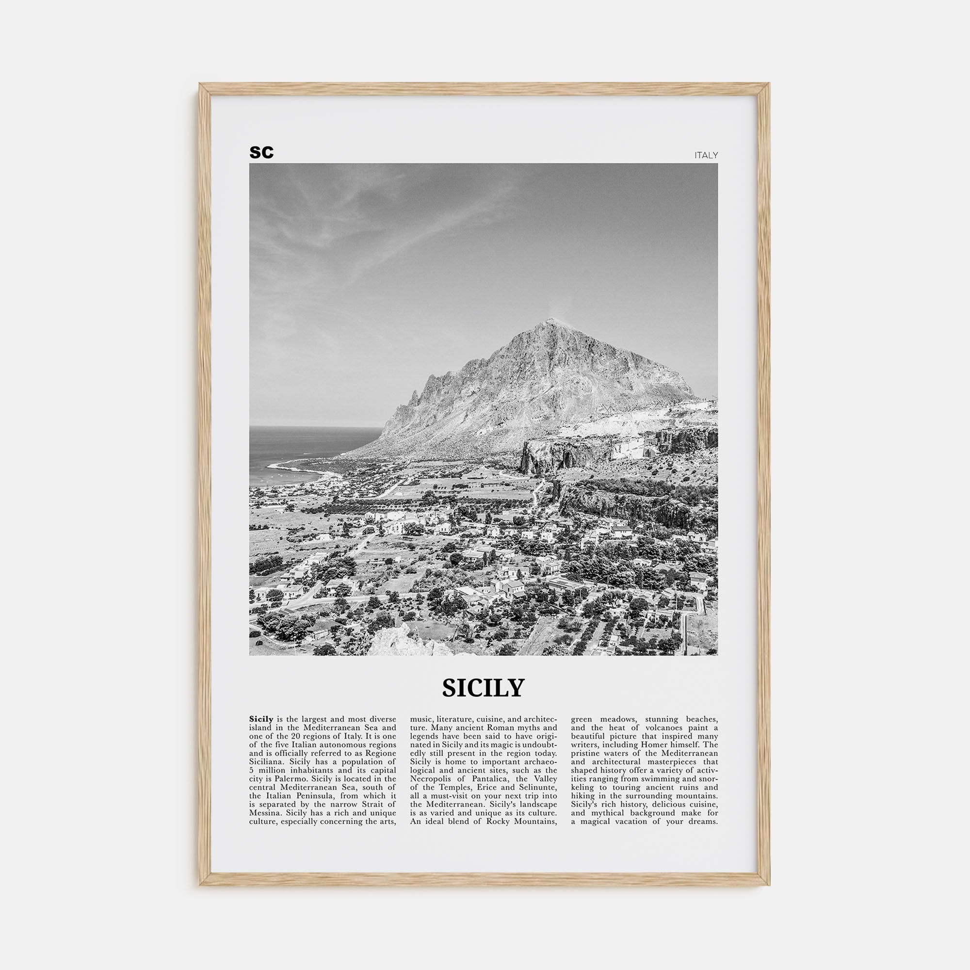 Sicily Travel B&W No 2 Poster