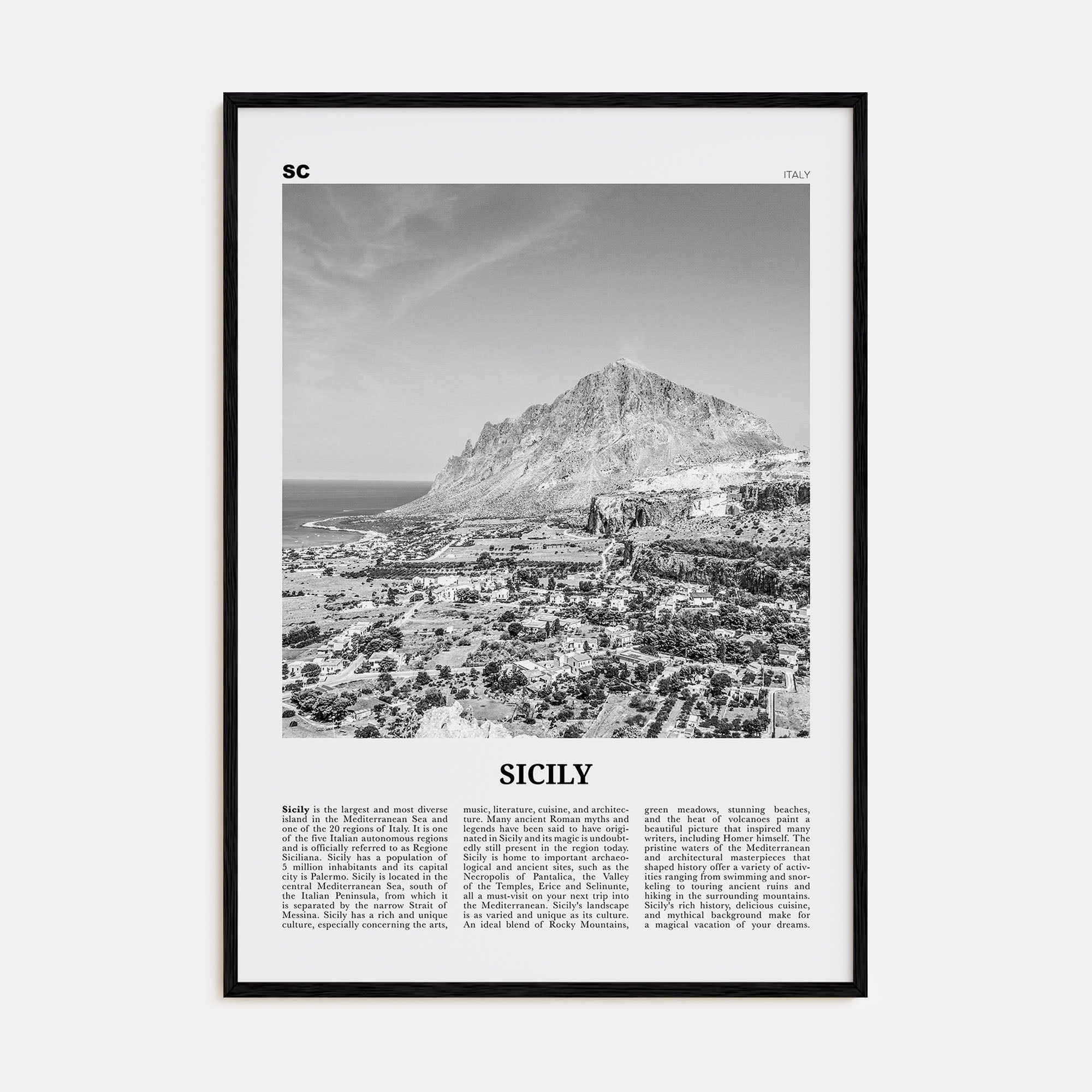 Sicily Travel B&W No 2 Poster