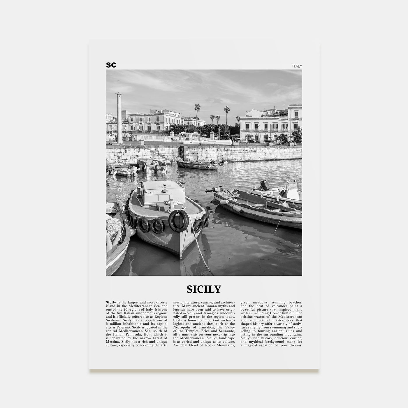 Sicily Travel B&W No 3 Poster