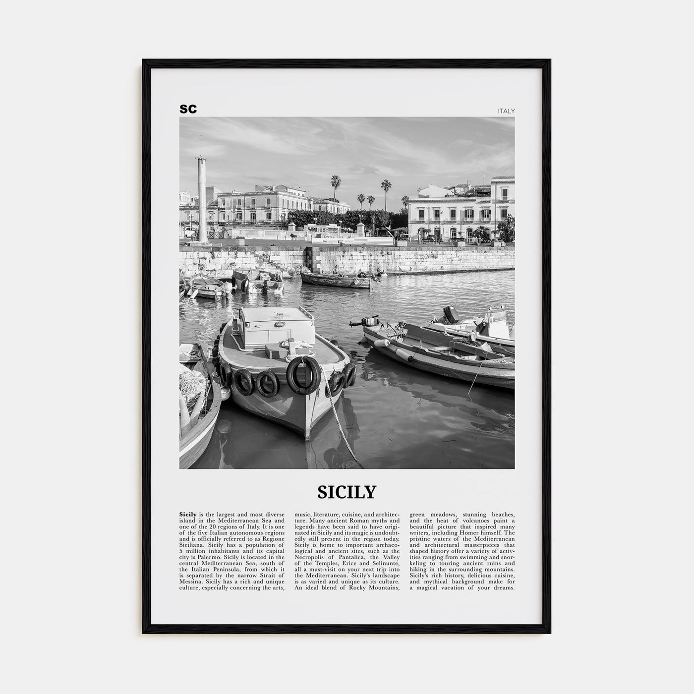 Sicily Travel B&W No 3 Poster