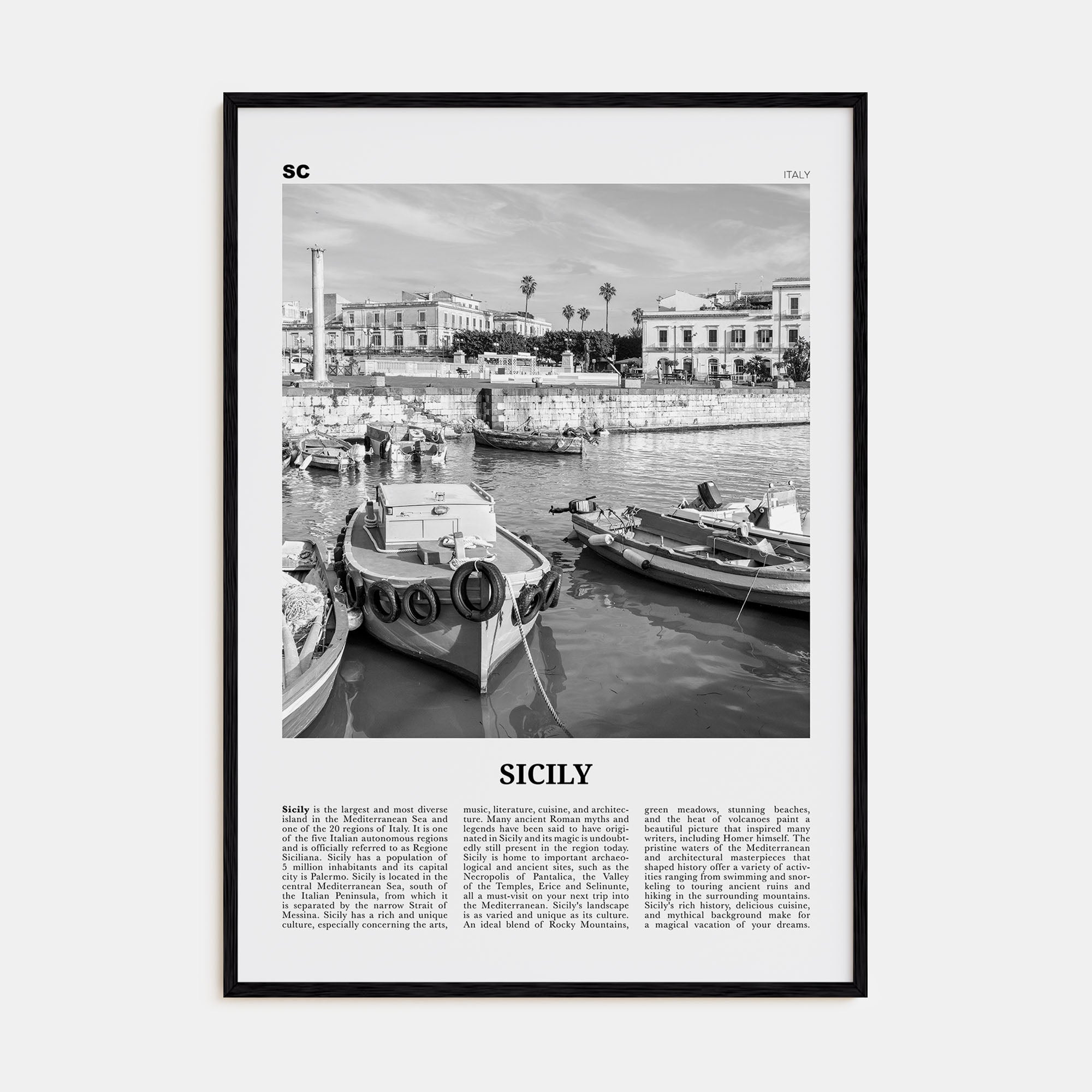 Sicily Travel B&W No 3 Poster