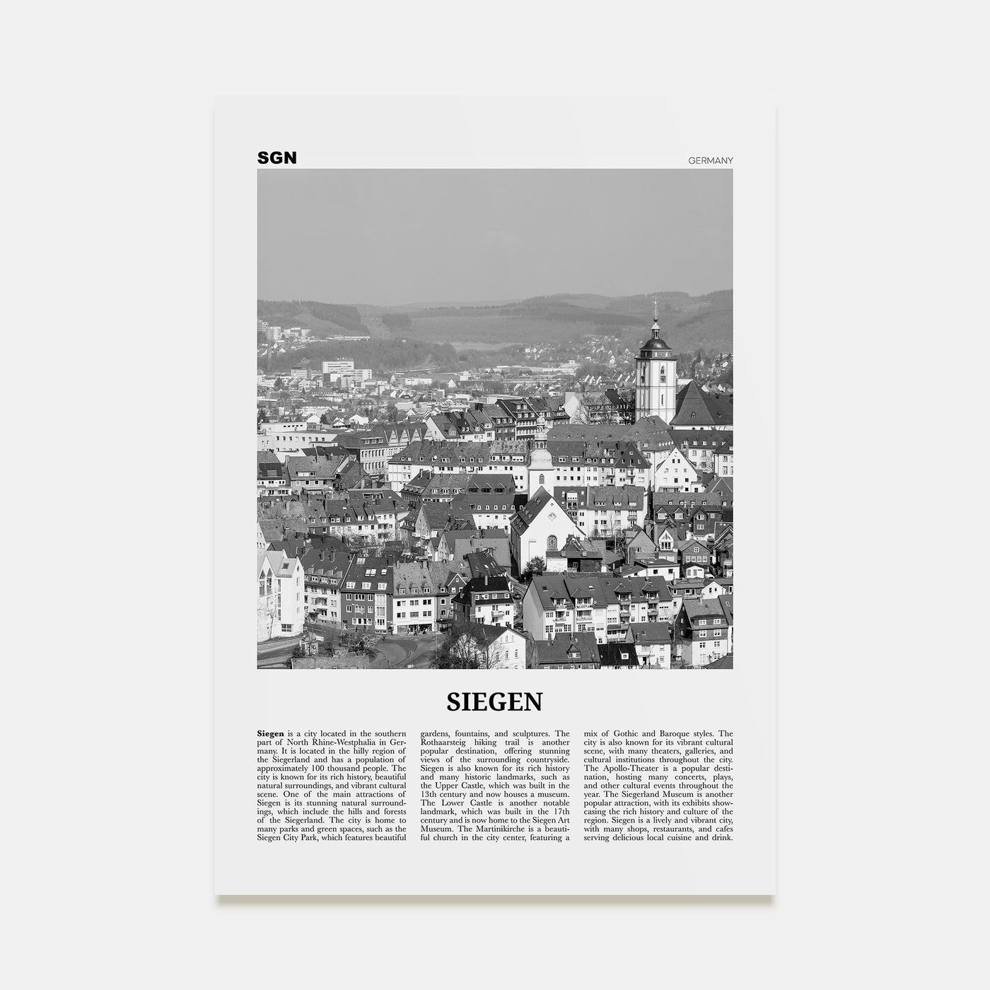 Siegen Travel B&W Poster